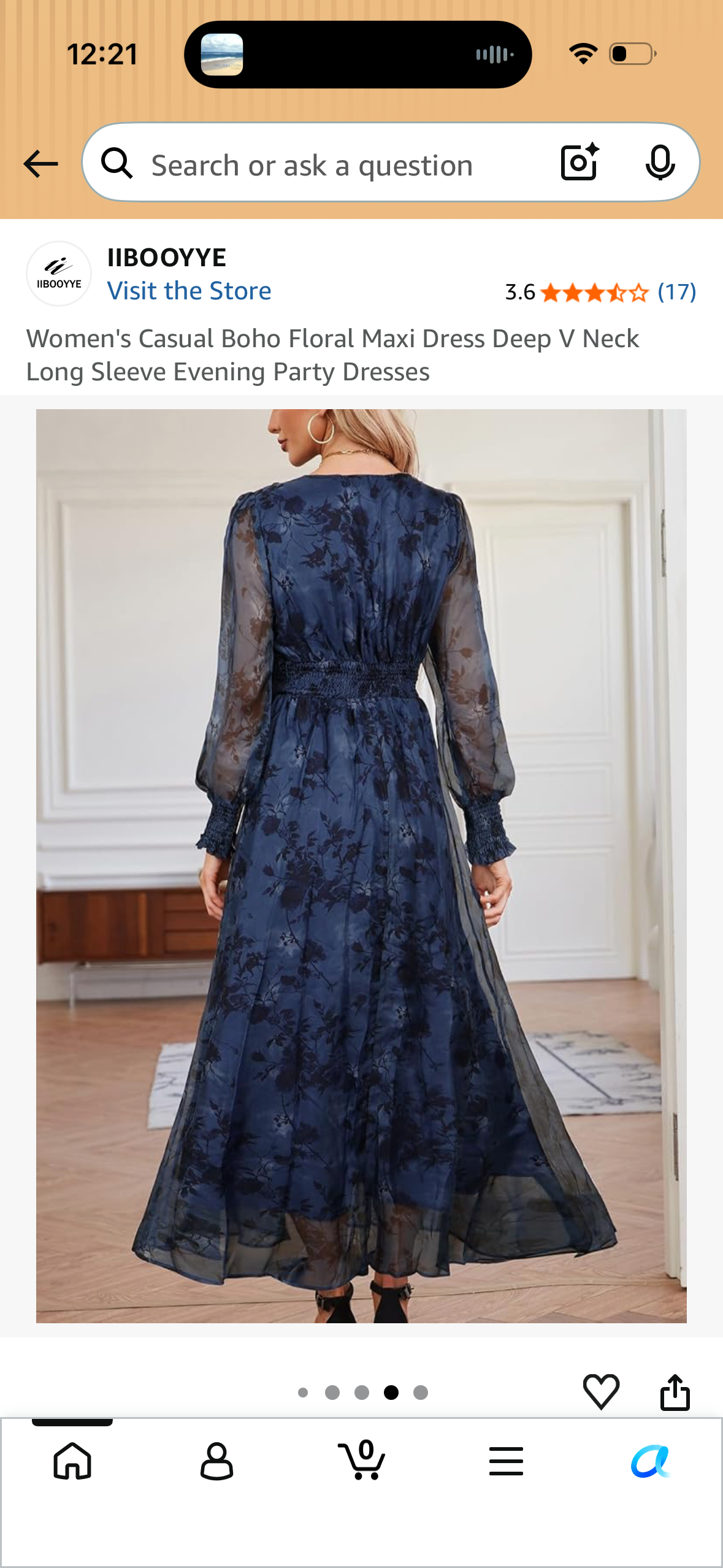 Women's Casual Boho Floral Maxi Dress Deep V Neck Long Sleeve Evening Party Dresses (Size Small)