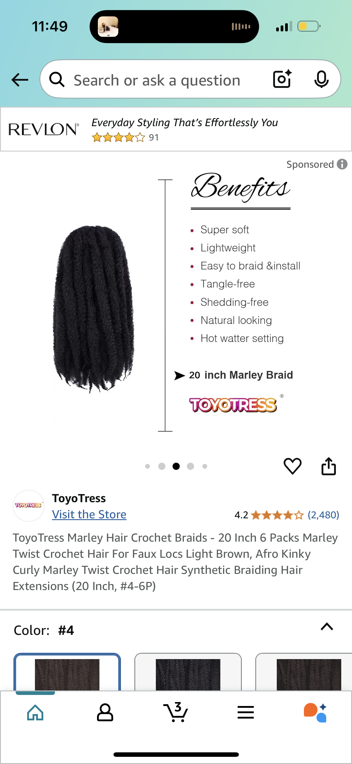 ToyoTress Marley Hair Crochet Braids - 20 Inch 6 Packs Marley Twist Crochet Hair For Faux Locs Light Brown, Afro Kinky Curly Marley Twist Crochet Hair Synthetic Braiding Hair Extensions (20 Inch, #4-6P)