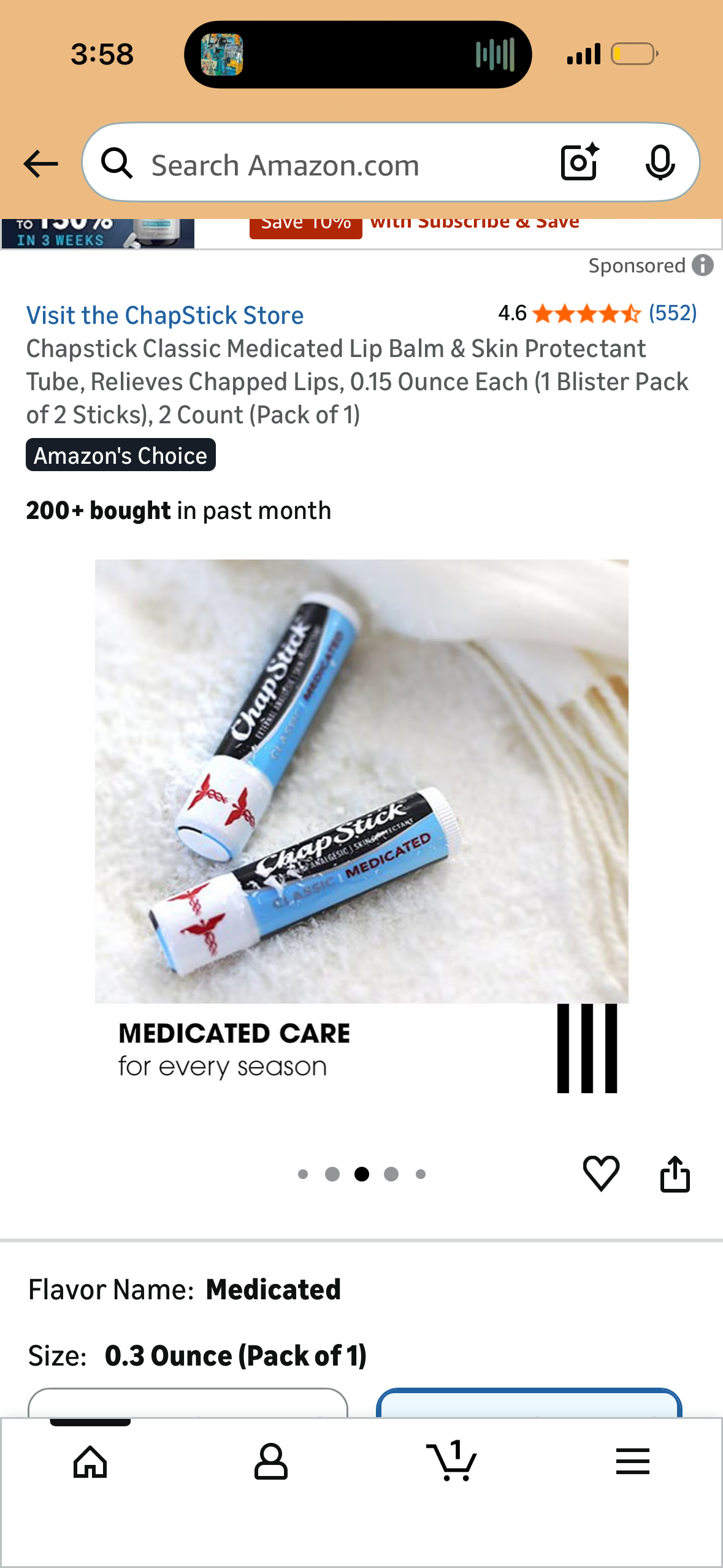 Chapstick Classic Medicated Lip Balm & Skin Protectant Tube, Relieves Chapped Lips, 0.15 Ounce Each (1 Blister Pack of 2 Sticks), 2 Count