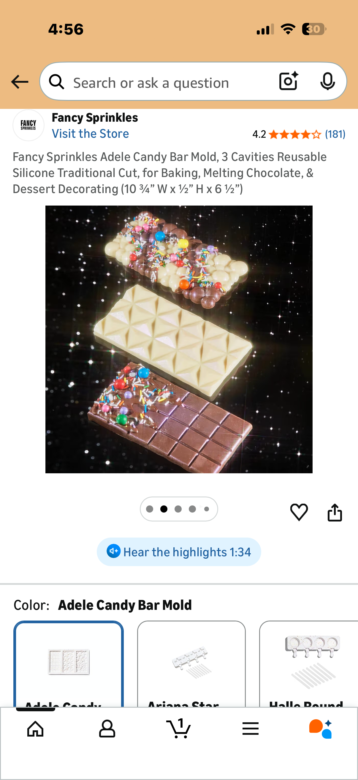 Fancy Sprinkles Adele Candy Bar Mold, 3 Cavities Reusable Silicone Traditional Cut, for Baking, Melting Chocolate, & Dessert Decorating (10 ¾” W x ½” H x 6 ½”)