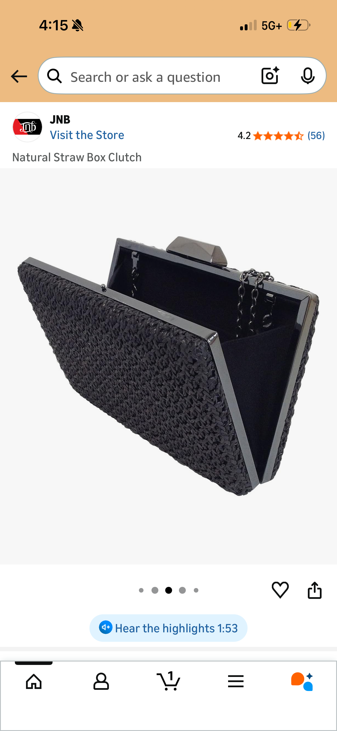 Natural Straw Box Clutch, Black