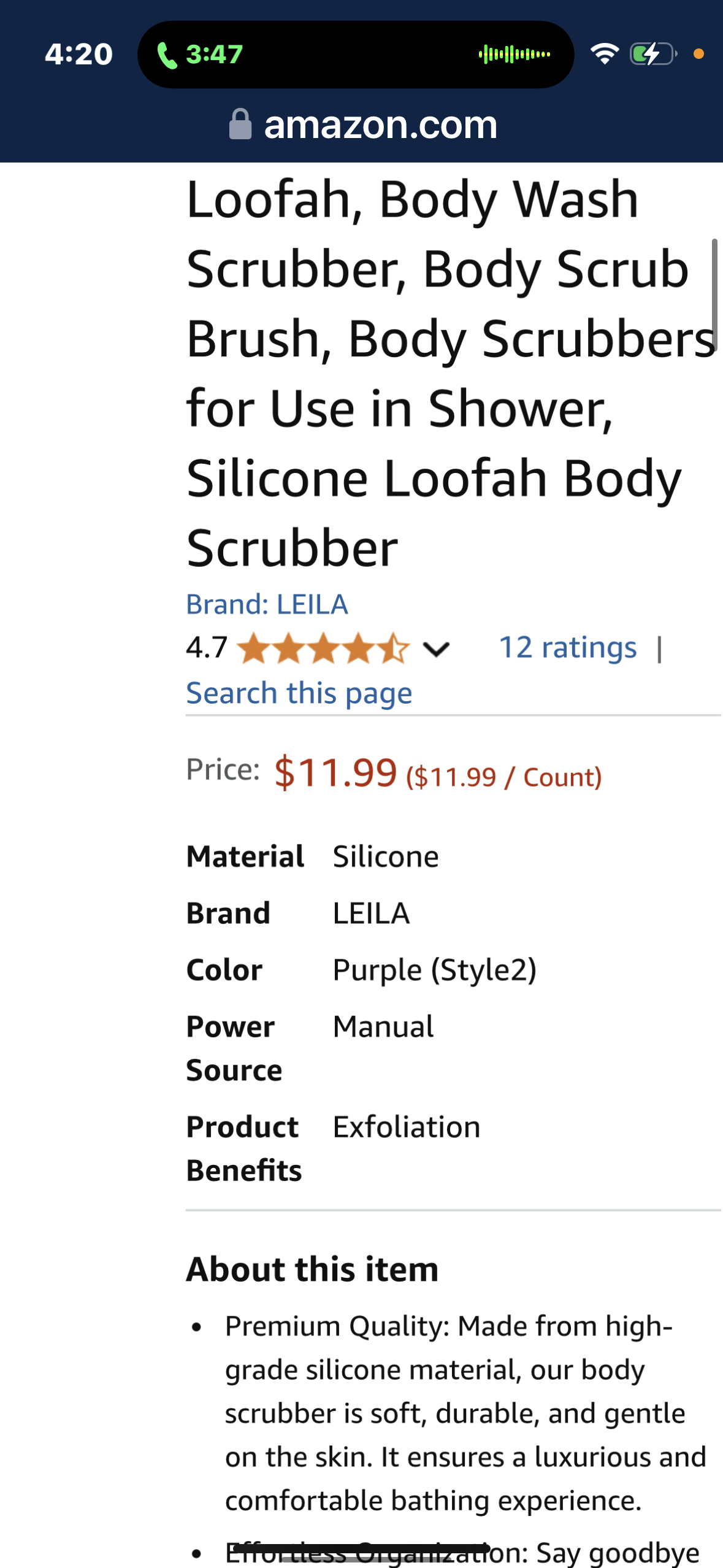 Silicone Loofah, Body Wash Scrubber, Body Scrub Brush, Body Scrubbers for Use in Shower, Silicone Loofah Body Scrubber