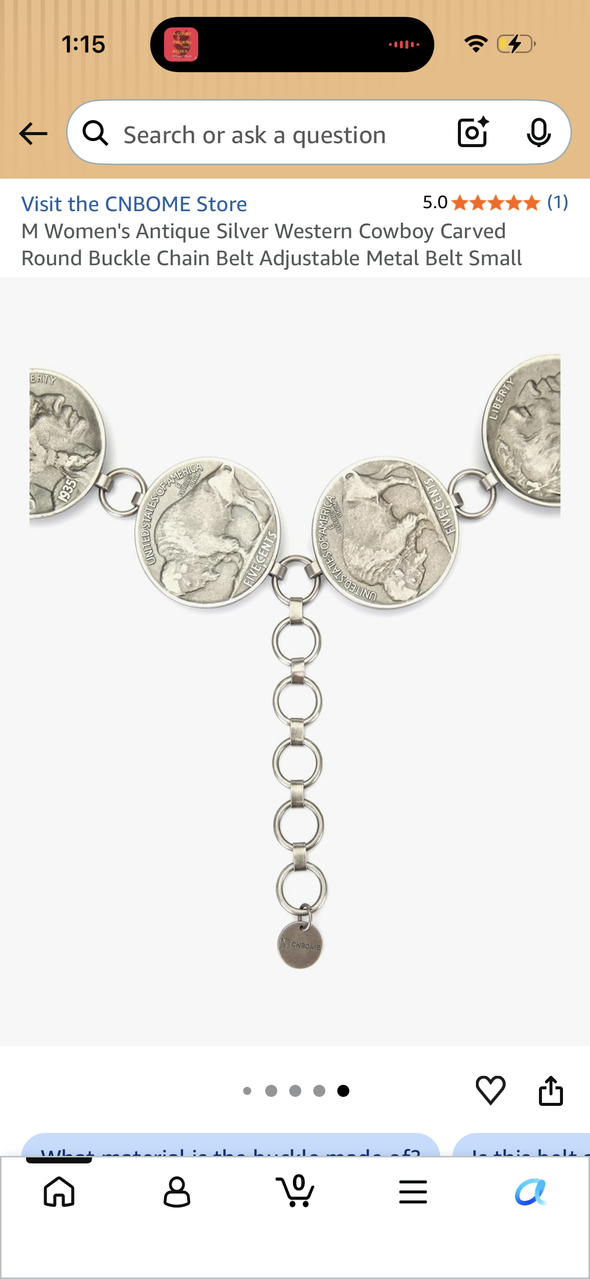 M Women's Antique Silver Western Cowboy Carved Round Buckle Chain Belt Adjustable Metal Belt Small