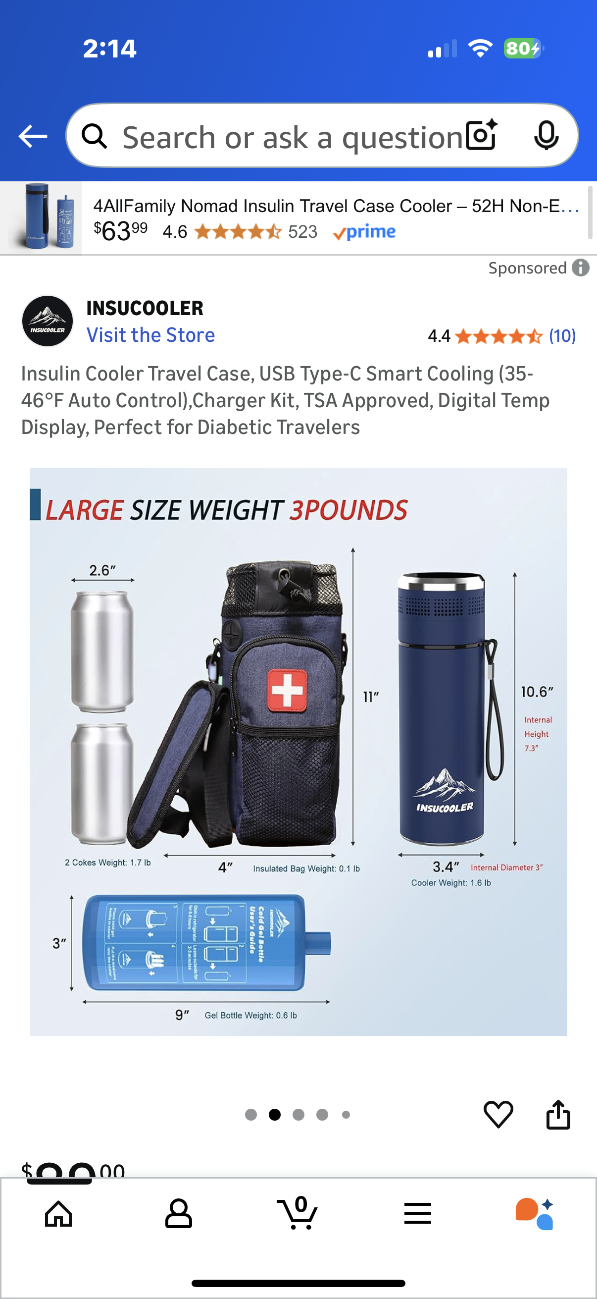 Insulin Cooler Travel Case, USB Type-C Smart Cooling (35-46°F Auto Control),Charger Kit, TSA Approved, Digital Temp Display, Perfect for Diabetic Travelers