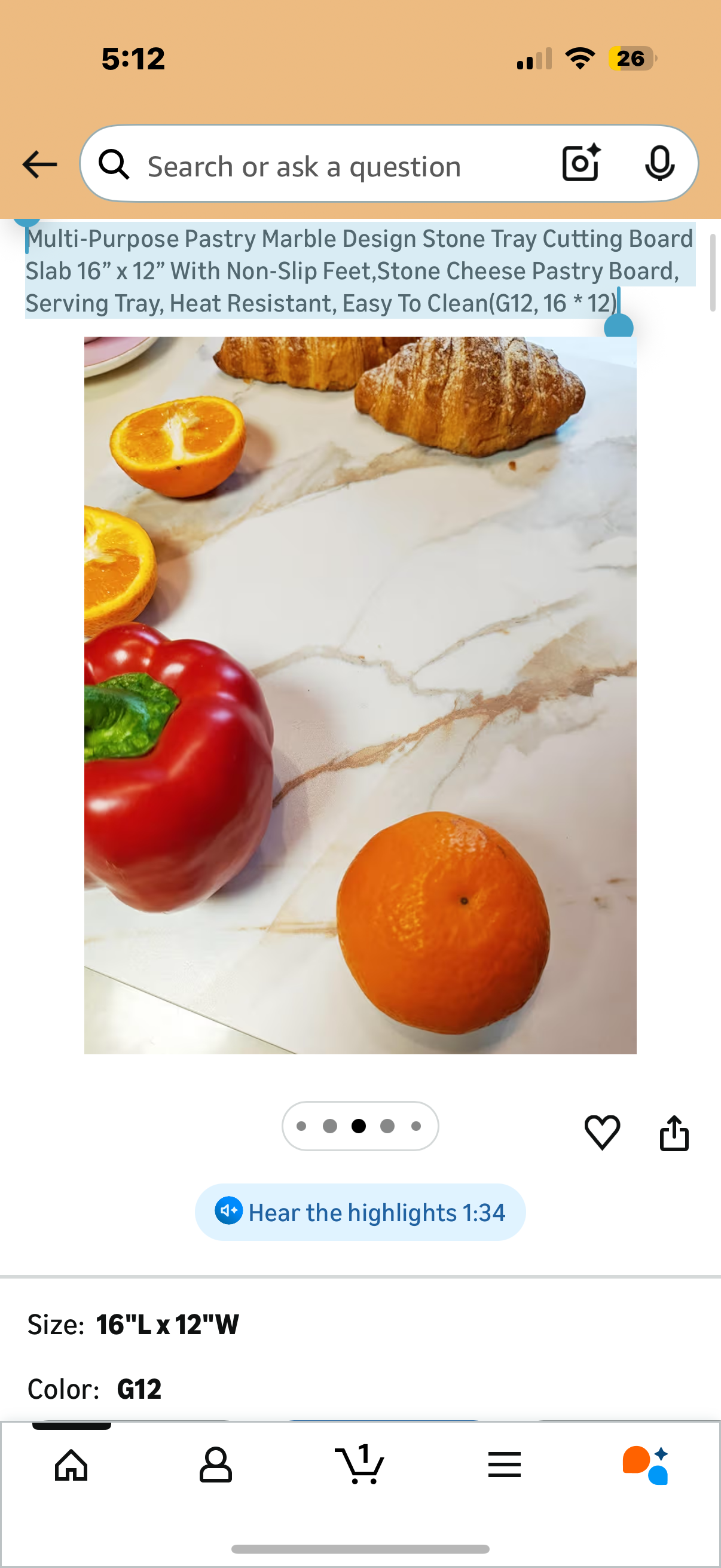 Multi-Purpose Pastry Marble Design Stone Tray Cutting Board Slab 16” x 12” With Non-Slip Feet,Stone Cheese Pastry Board, Serving Tray, Heat Resistant, Easy To Clean(G12, 16 * 12)