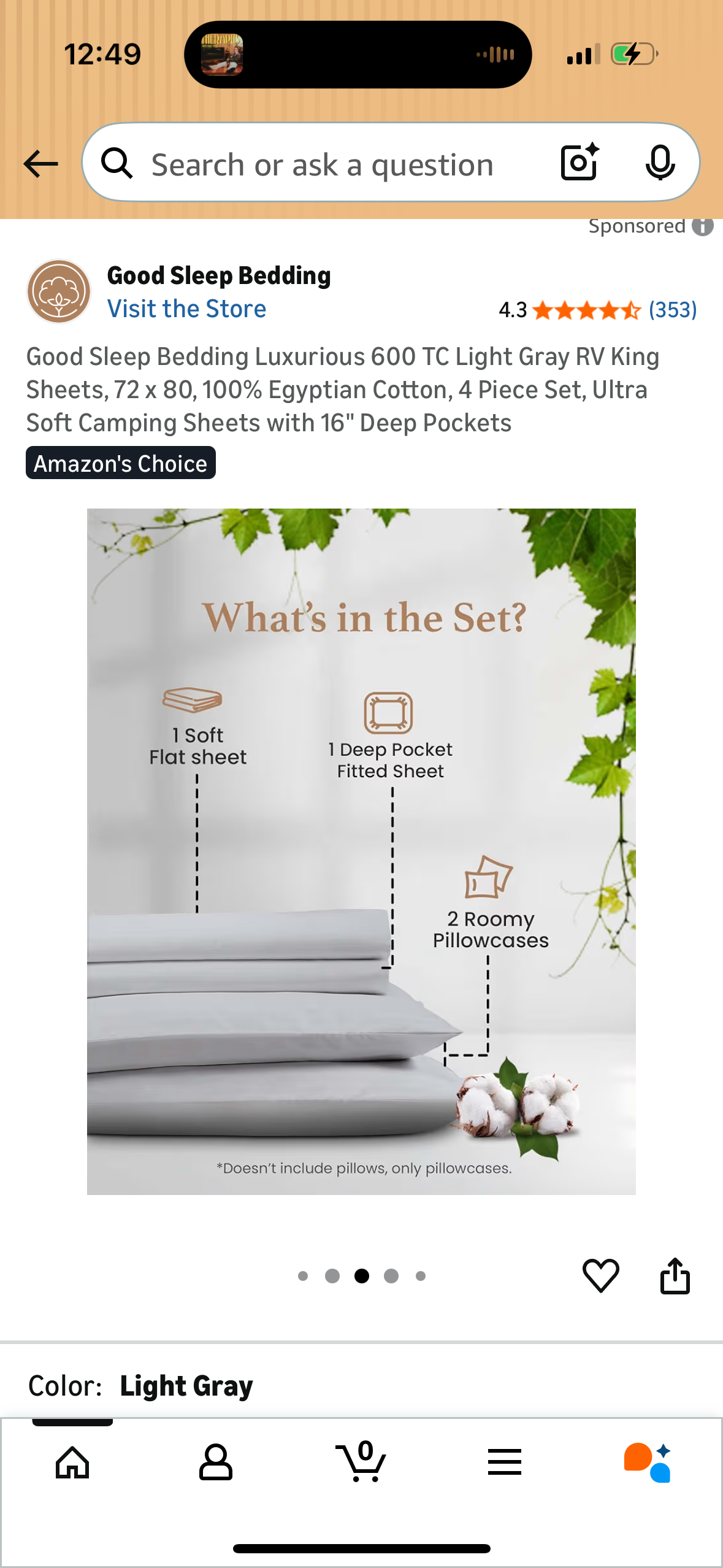 Good Sleep Bedding Luxurious 600 TC Light Gray RV King Sheets, 72 x 80, 100% Egyptian Cotton, 4 Piece Set, Ultra Soft Camping Sheets with 16" Deep Pockets