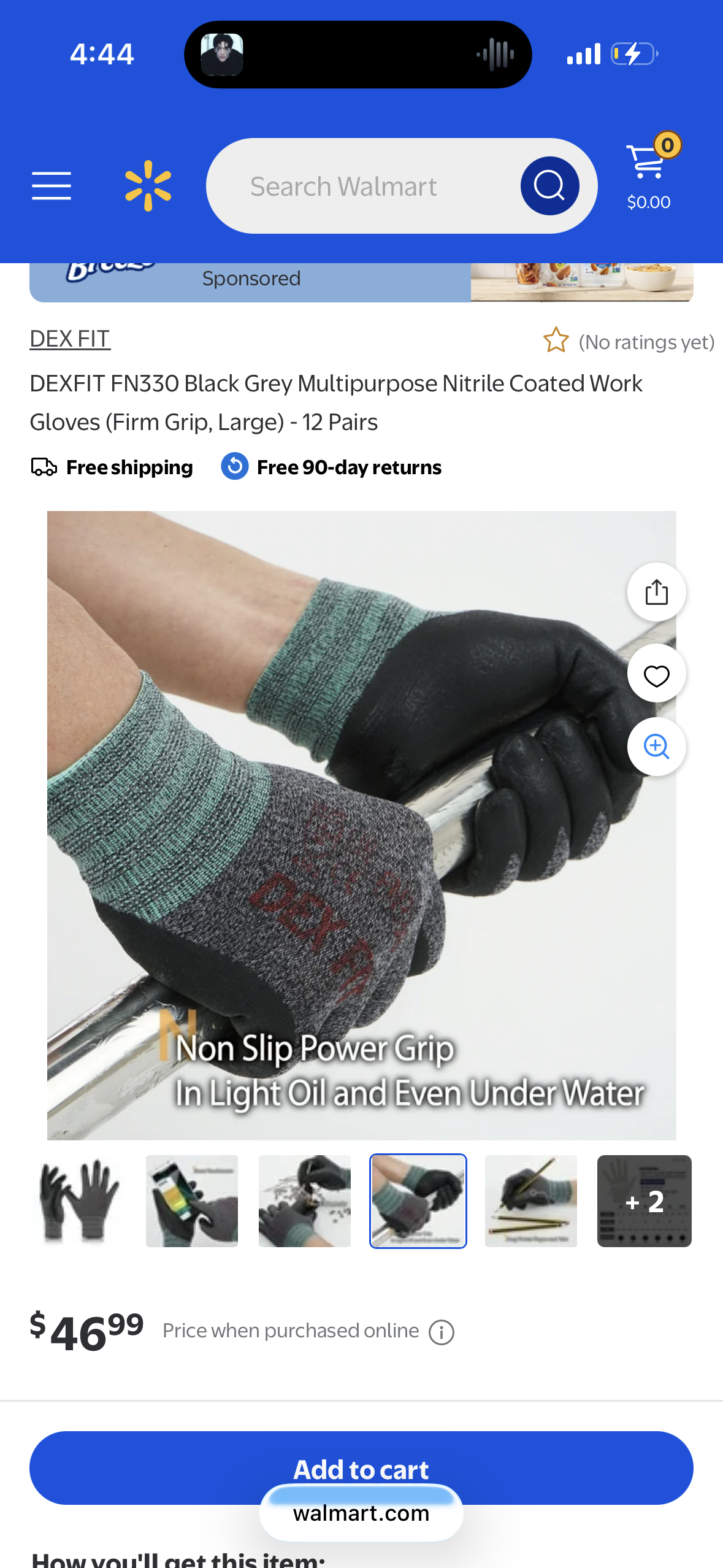 DEXFIT FN330 Black Grey Multipurpose Nitrile Coated Work Gloves (Firm Grip, Large) - 12 Pairs