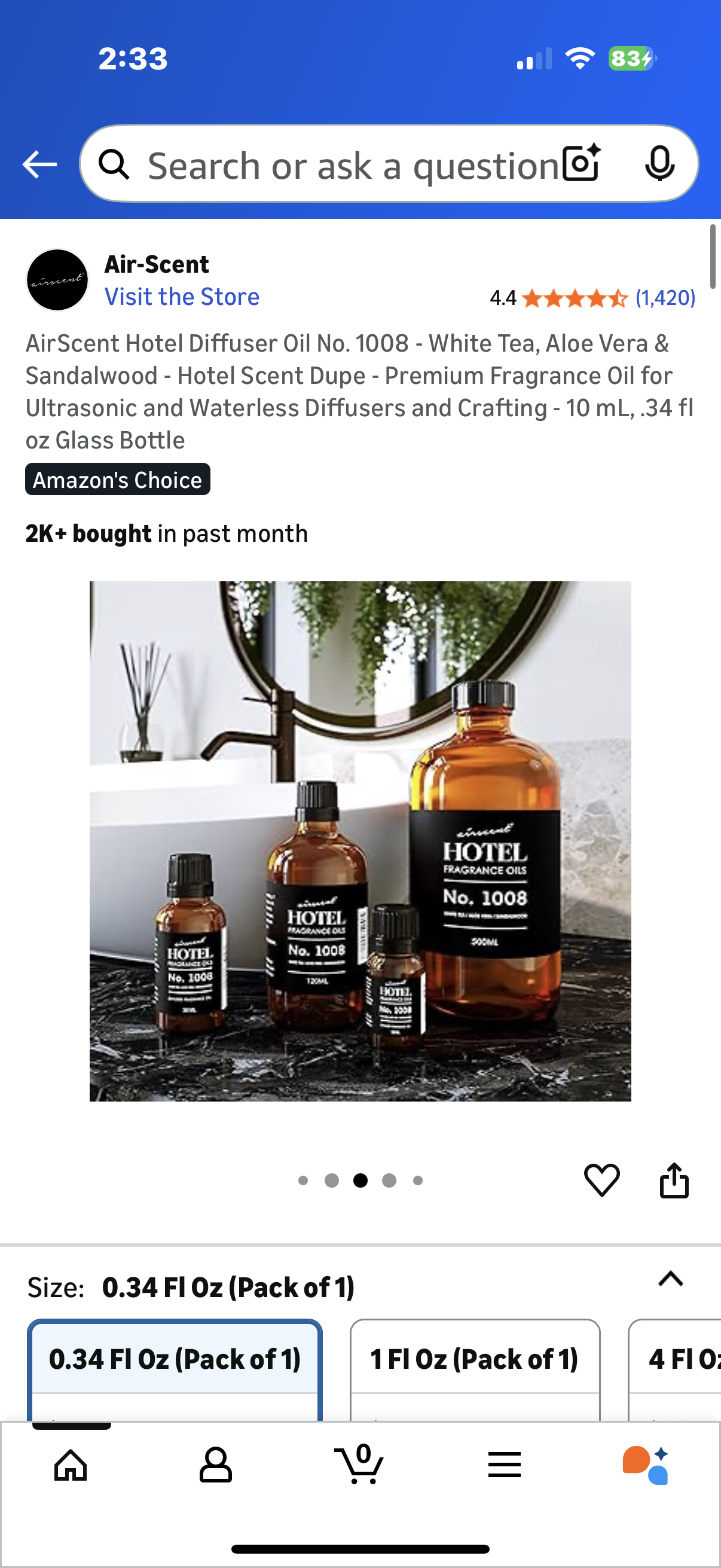 AirScent Hotel Diffuser Oil No. 1008 - White Tea, Aloe Vera & Sandalwood - Hotel Scent Dupe - Premium Fragrance Oil for Ultrasonic and Waterless Diffusers and Crafting - 10 mL, .34 fl oz Glass Bottle