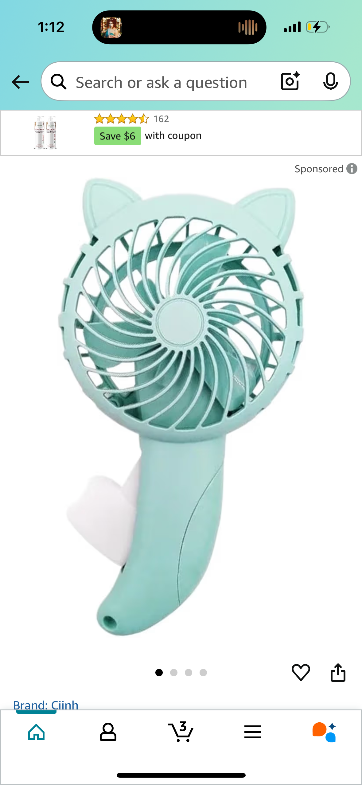 Portable Handheld Fan Hand Pressure Fan Mi/ni* Portable Fan Without Battery Household Cute Fan Cooling Cartoon Held Fan(Green)