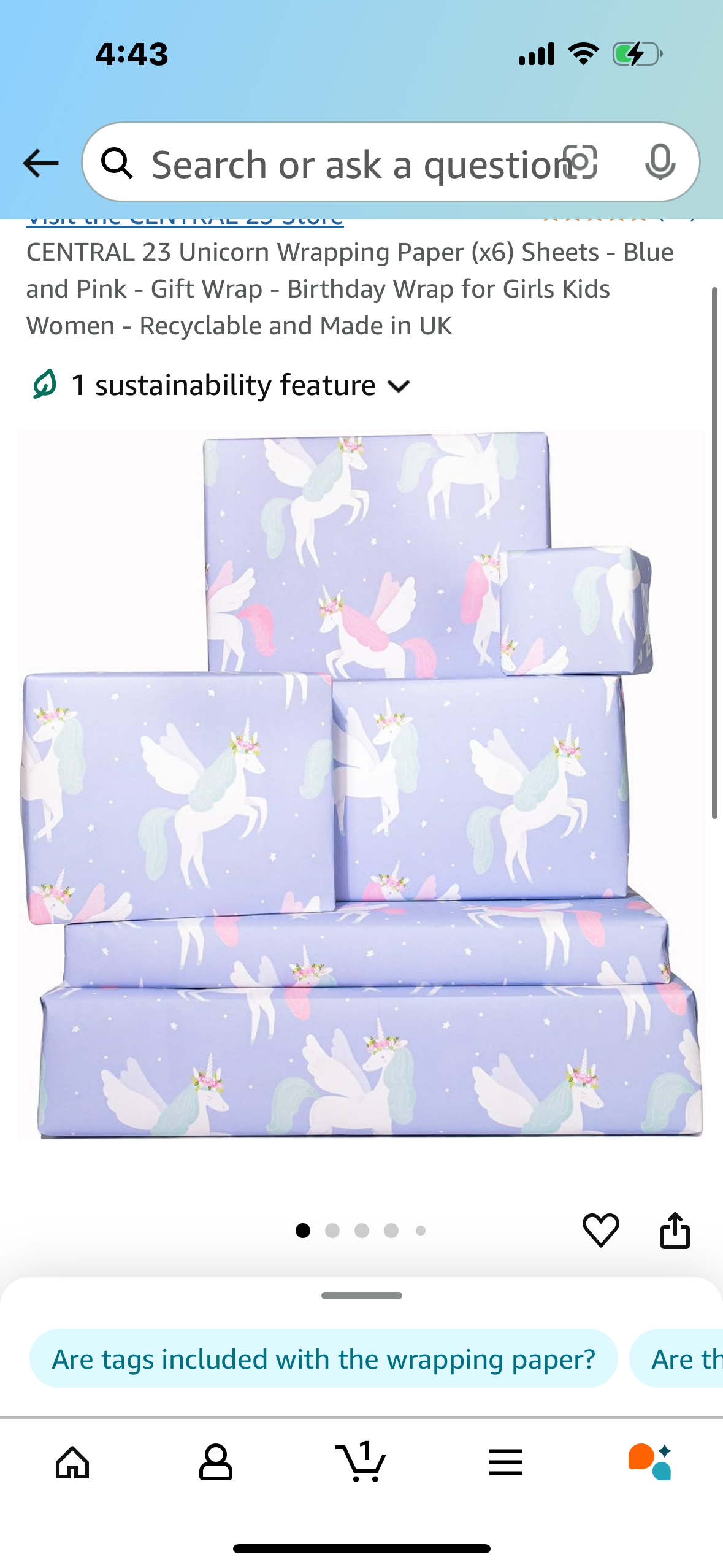 Unicorn Wrapping Paper (x6) Sheets - Blue and Pink - Gift Wrap - Birthday Wrap for Girls Kids Women - Recyclable and Made in UK