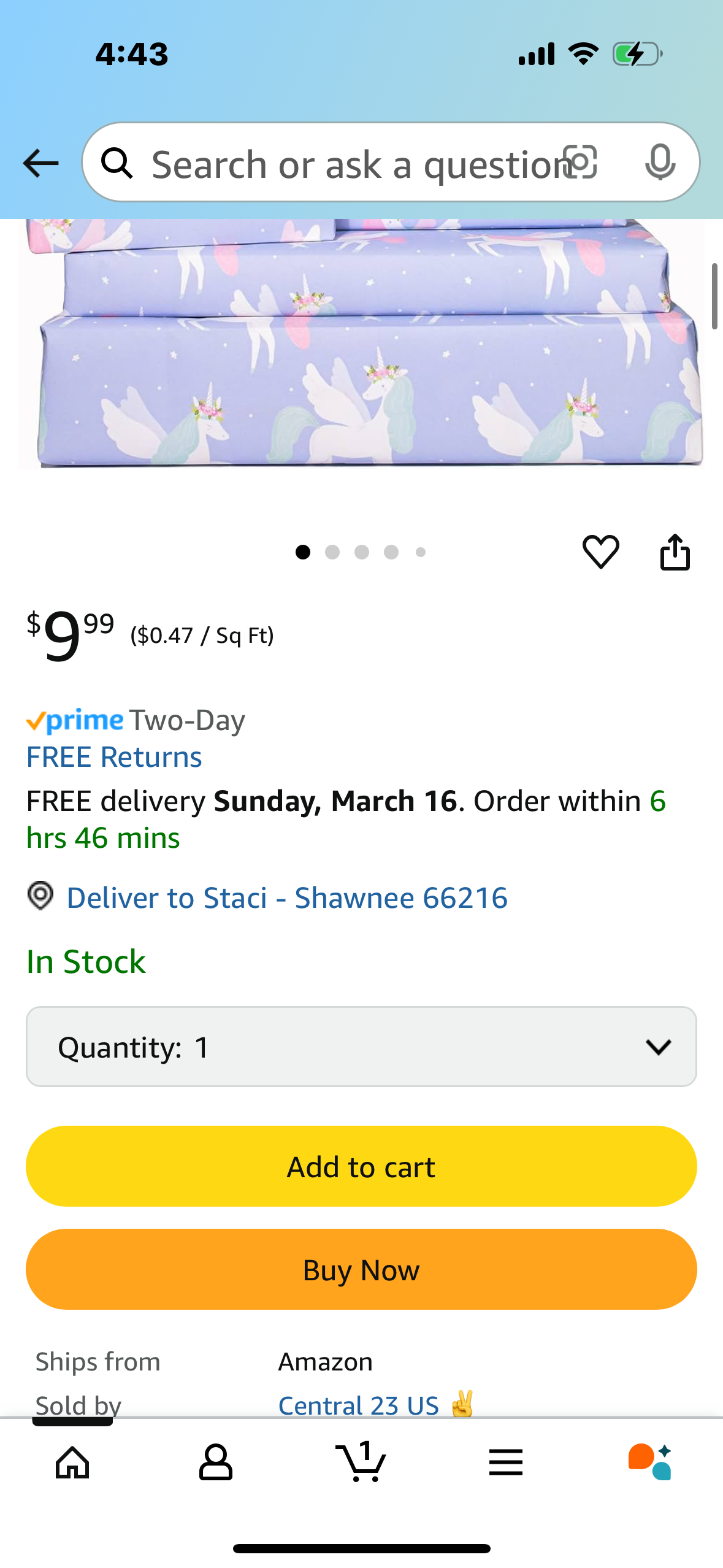 Unicorn Wrapping Paper (x6) Sheets - Blue and Pink - Gift Wrap - Birthday Wrap for Girls Kids Women - Recyclable and Made in UK
