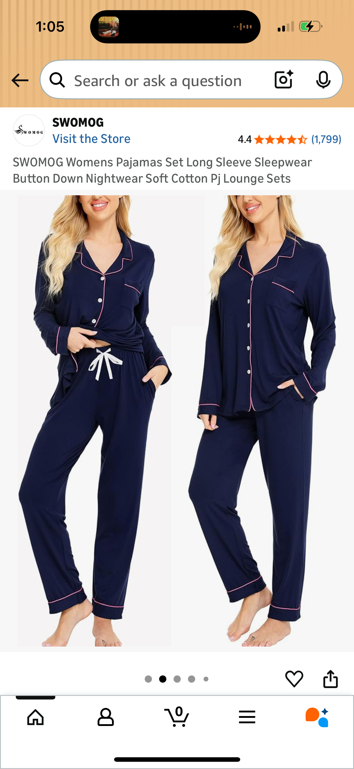 Women’s Pajamas Set - Soft Cotton, Navy Blue (Size Large)