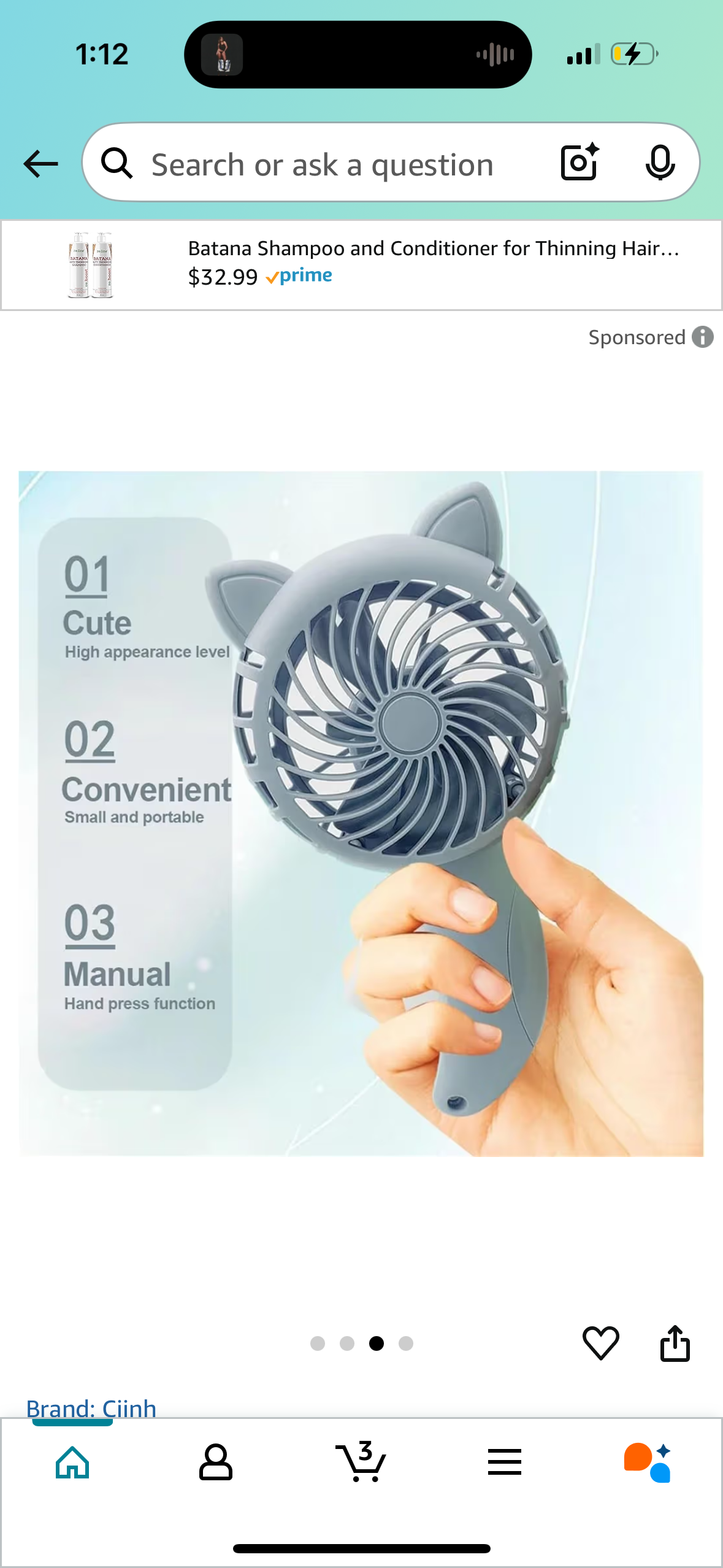 Portable Handheld Fan Hand Pressure Fan Mi/ni* Portable Fan Without Battery Household Cute Fan Cooling Cartoon Held Fan(Green)