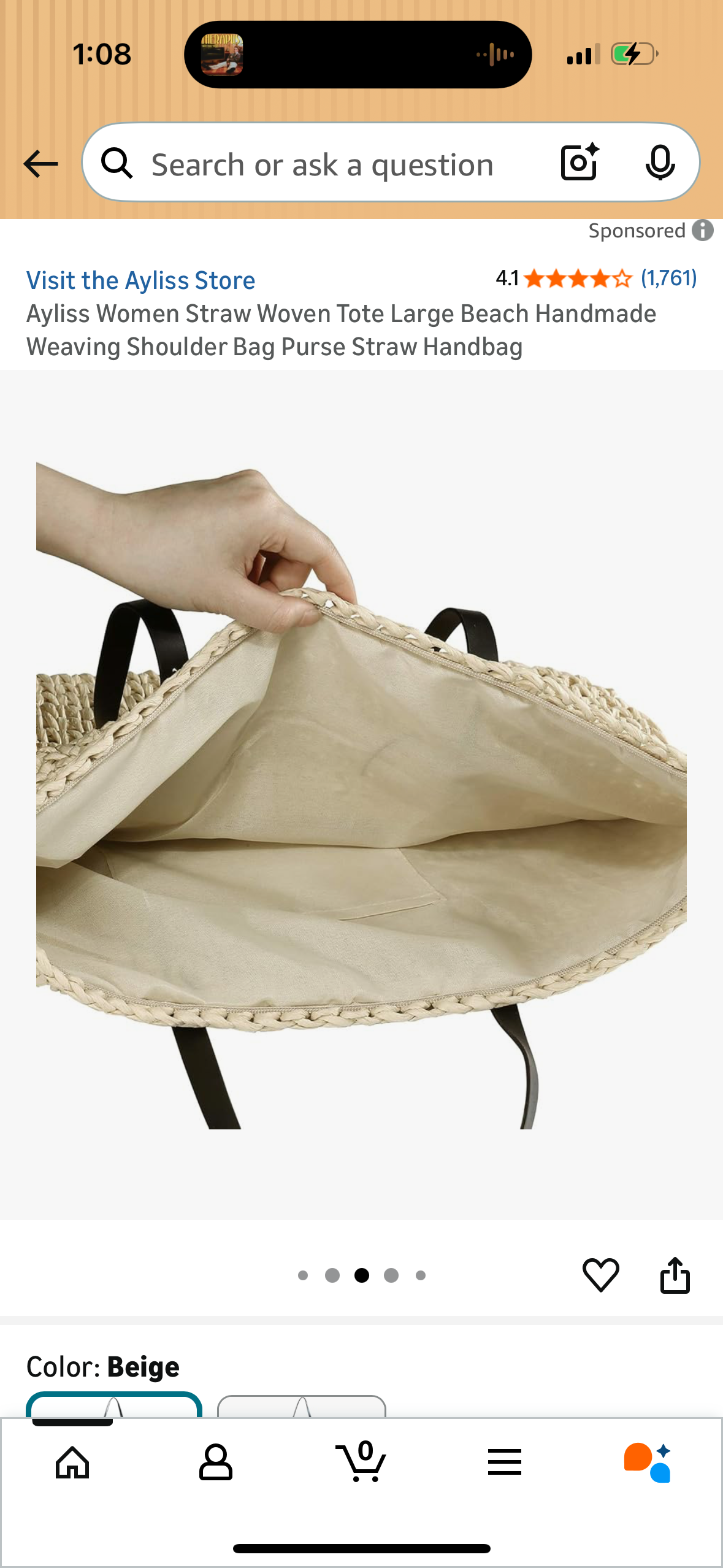 Ayliss Women Straw Woven Tote Large Beach Handmade Weaving Shoulder Bag Purse Straw Handbag