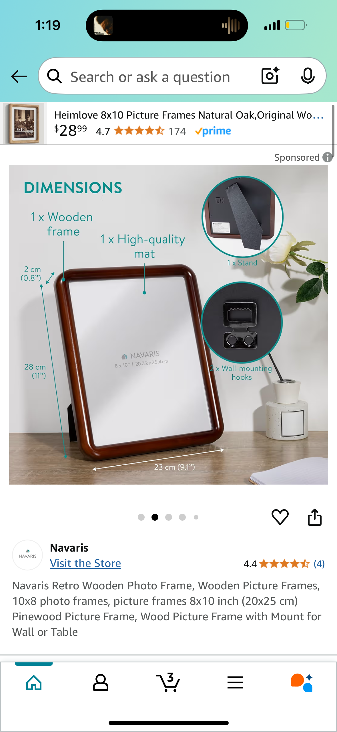 Navaris Retro Wooden Photo Frame, Wooden Picture Frames, 10x8 photo frames, picture frames 8x10 inch (20x25 cm) Pinewood Picture Frame, Wood Picture Frame with Mount for Wall or Table