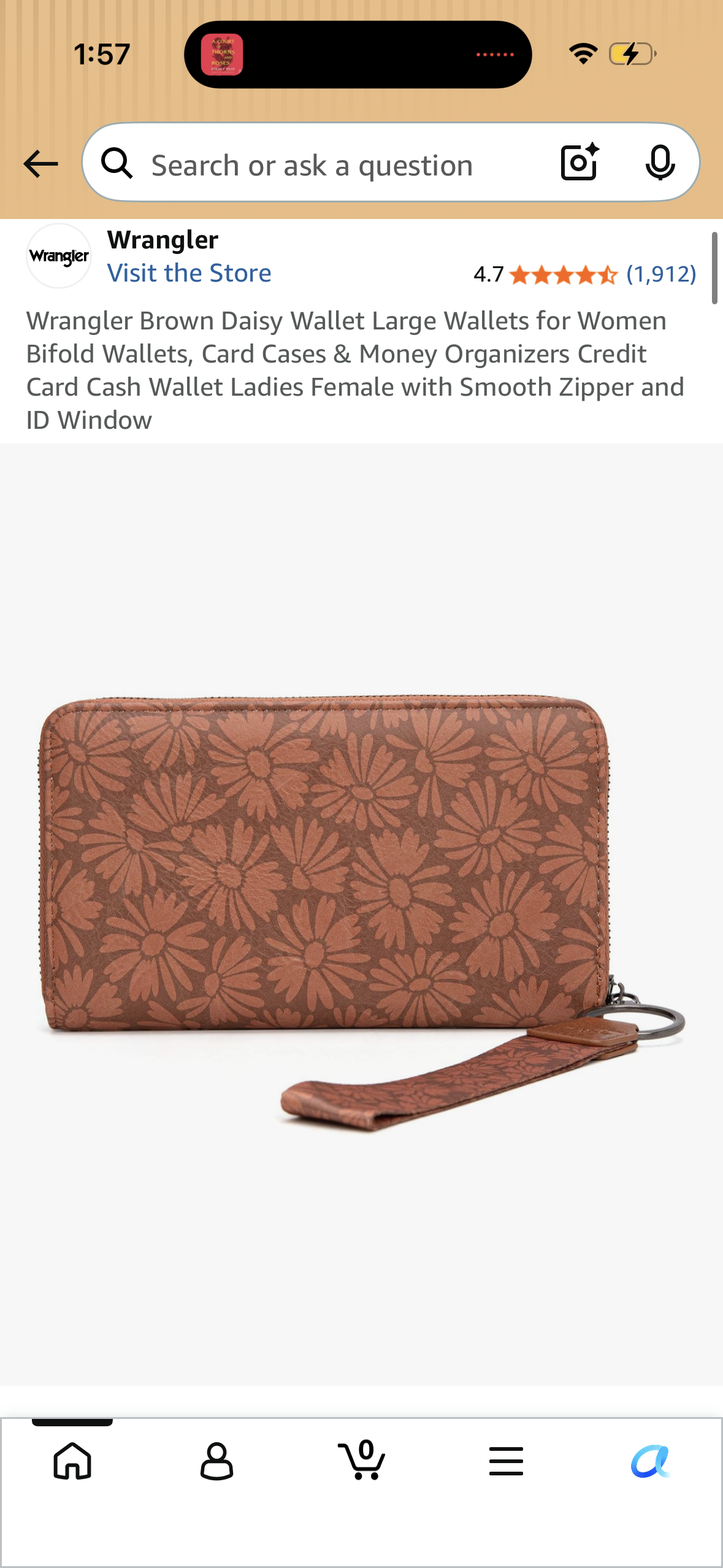 Wrangler Brown Daisy Wallet Large Wallets for Women Bifold Wallets, Card Cases & Money Organizers Credit Card Cash Wallet Ladies Female with Smooth Zipper and ID Window