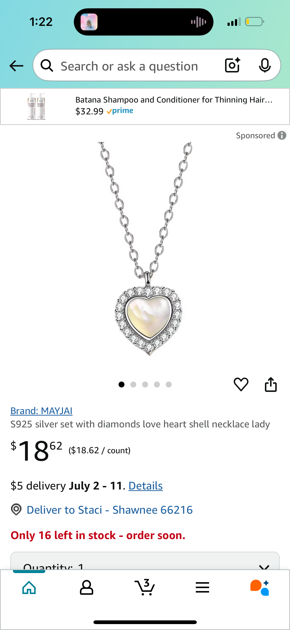 S925 silver set with diamonds love heart shell necklace