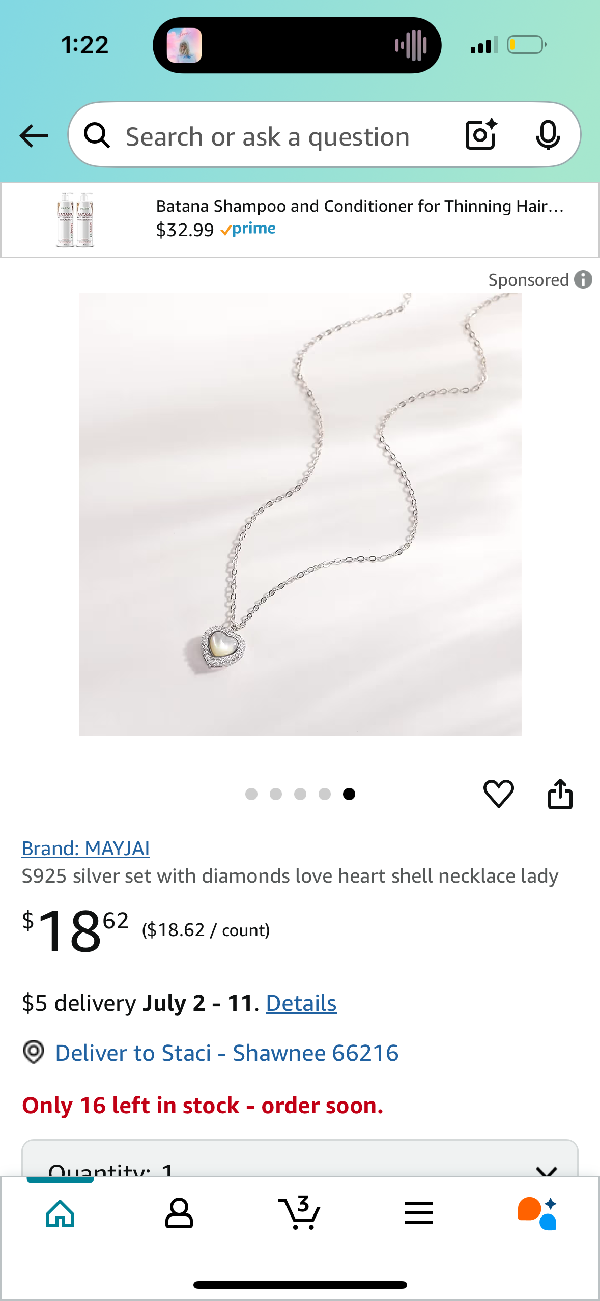 S925 silver set with diamonds love heart shell necklace