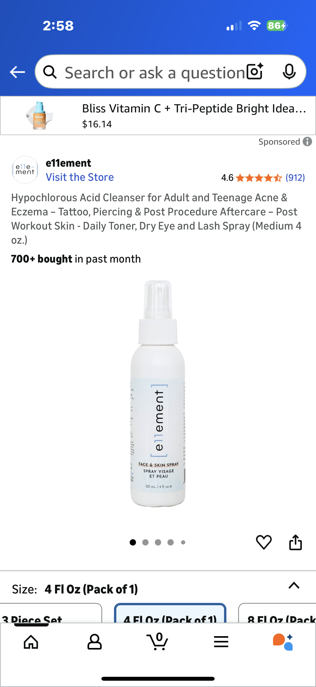 Hypochlorous Acid Cleanser for Adult and Teenage Acne & Eczema – Tattoo, Piercing & Post Procedure Aftercare – Post Workout Skin - Daily Toner, Dry Eye and Lash Spray (Medium 4