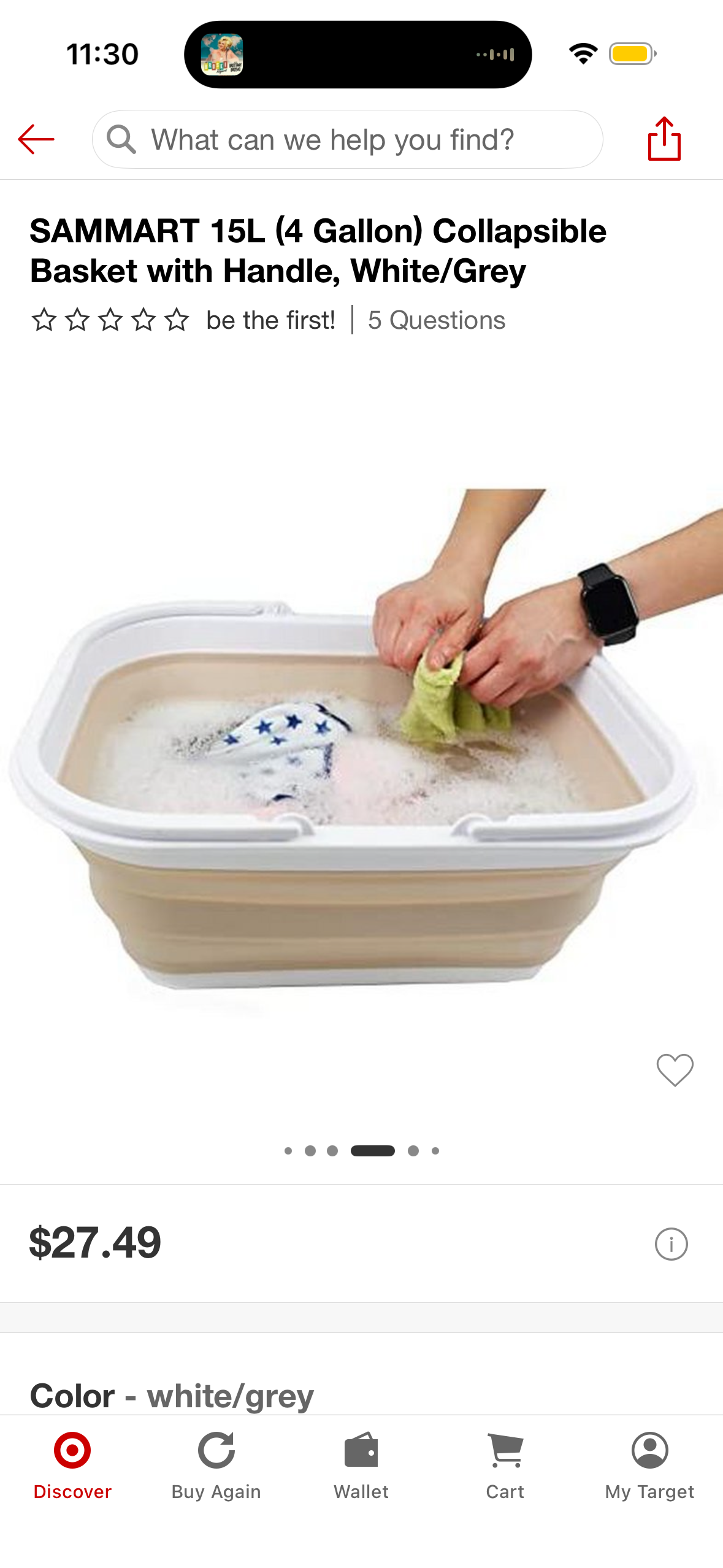 SAMMART 15L (4 Gallon) Collapsible Basket with Handle, White/Grey