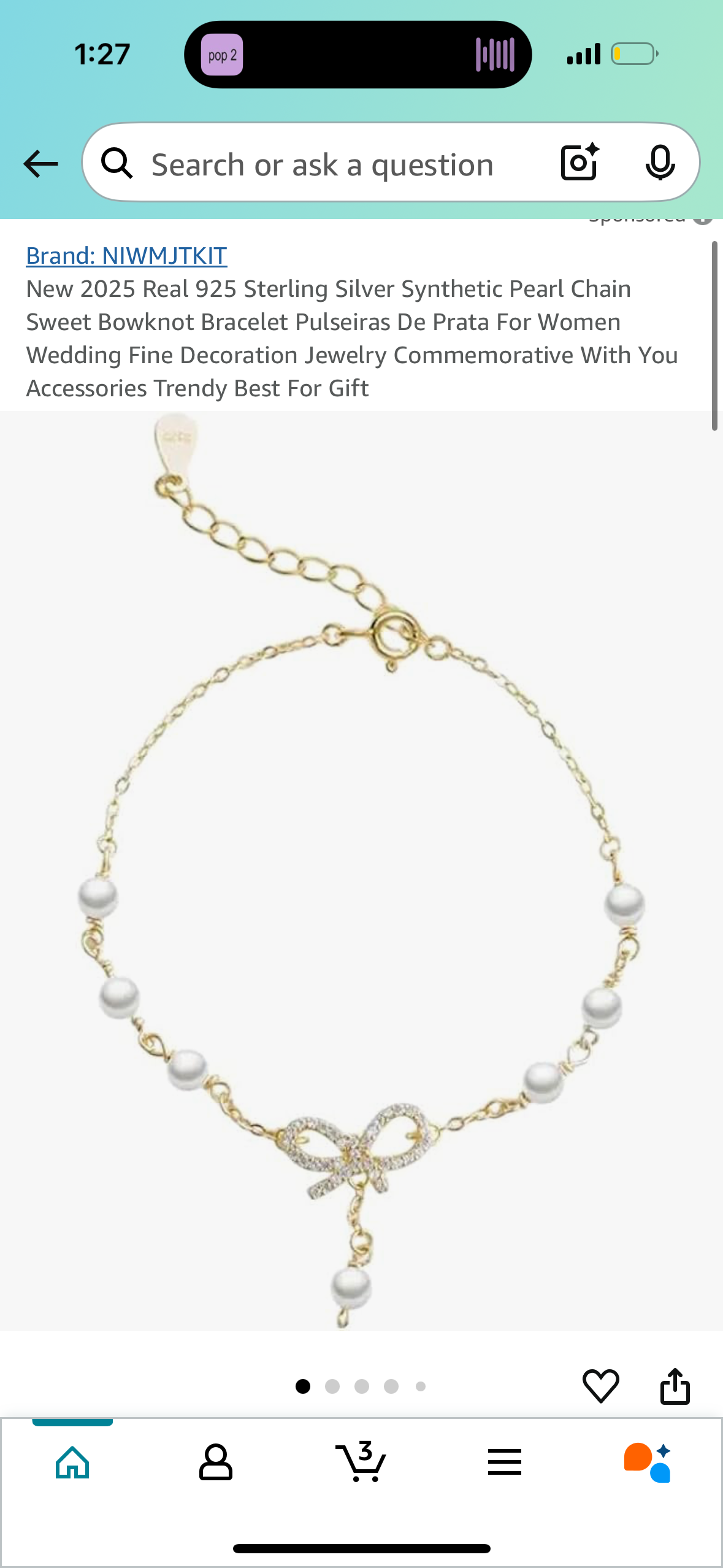 925 Sterling Silver Pearl Chain Sweet Bowknot Bracelet