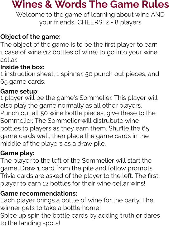 Wines & Words The Game, Wine Trivia Game