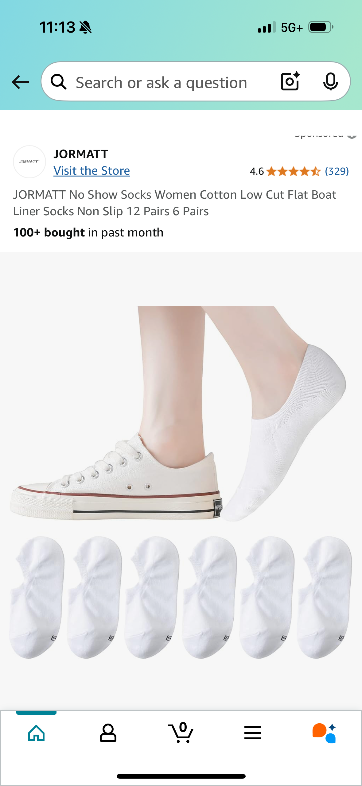 No Show Socks Women Cotton Low Cut Flat Boat Liner Socks Non Slip 6 Pairs White