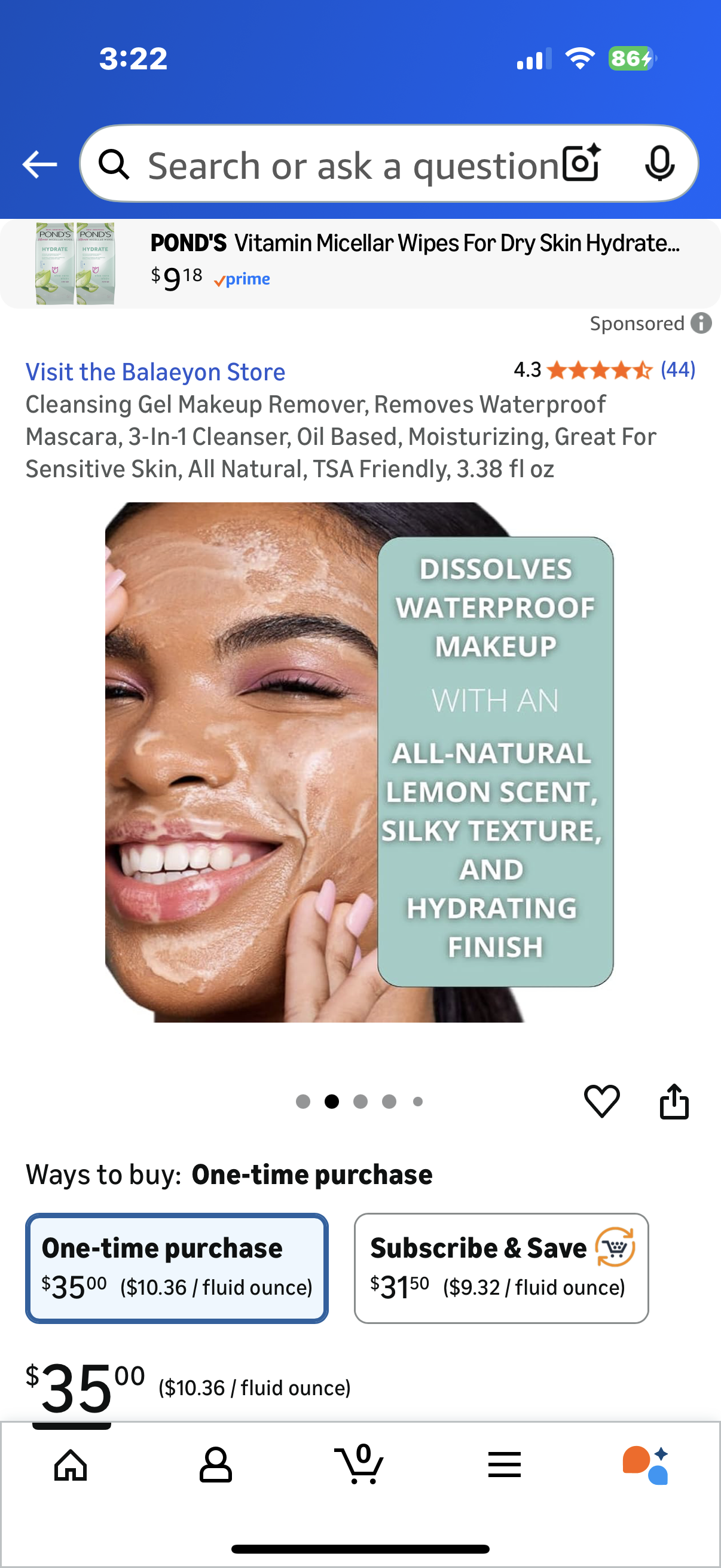 Cleansing Gel Makeup Remover, Removes Waterproof Mascara, 3-In-1 Cleanser, Oil Based, Moisturizing, Great For Sensitive Skin, All Natural, TSA Friendly, 3.38 fl oz