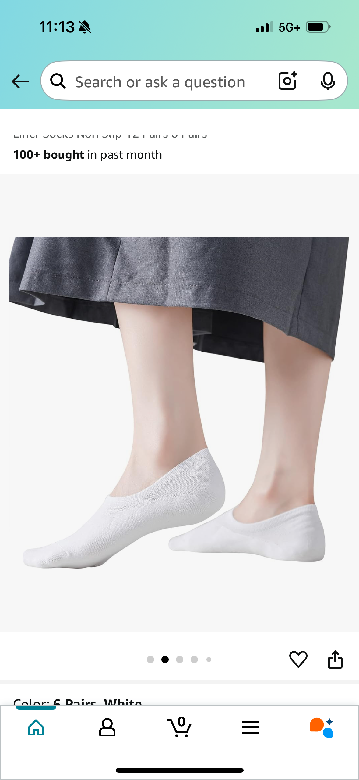 No Show Socks Women Cotton Low Cut Flat Boat Liner Socks Non Slip 6 Pairs White