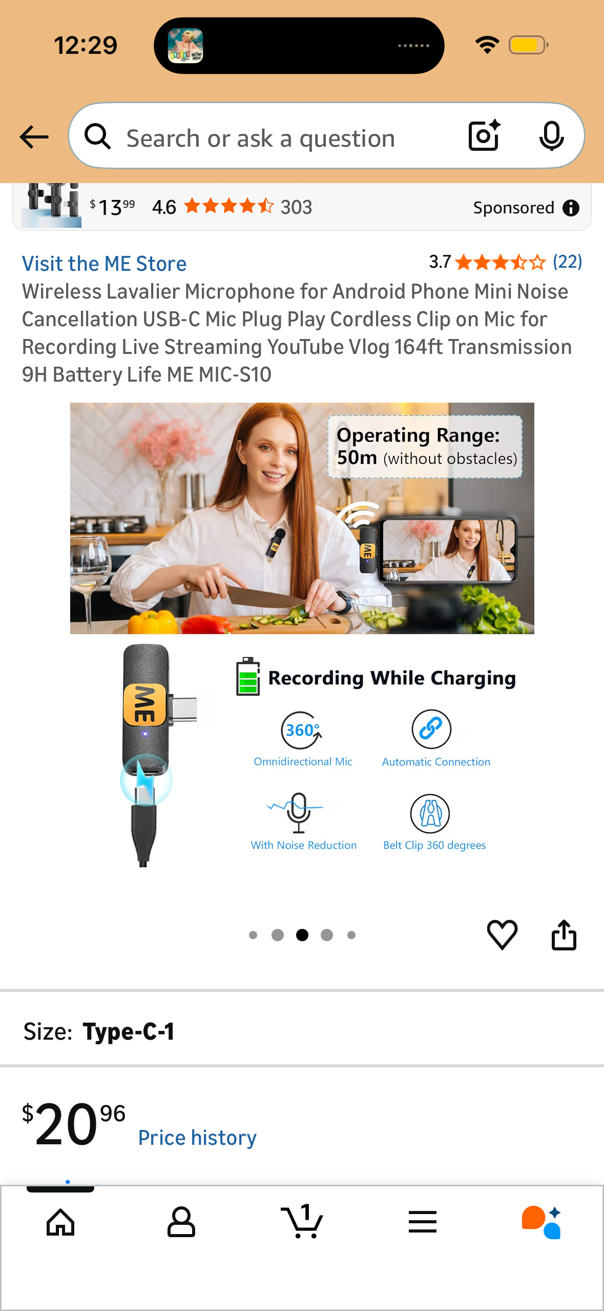 Wireless Lavalier Microphone for Android Phone Mini Noise Cancellation USB-C Mic Plug Play Cordless Clip on Mic for Recording Live Streaming YouTube Vlog 164ft Transmission 9H Battery Life ME MIC-S10