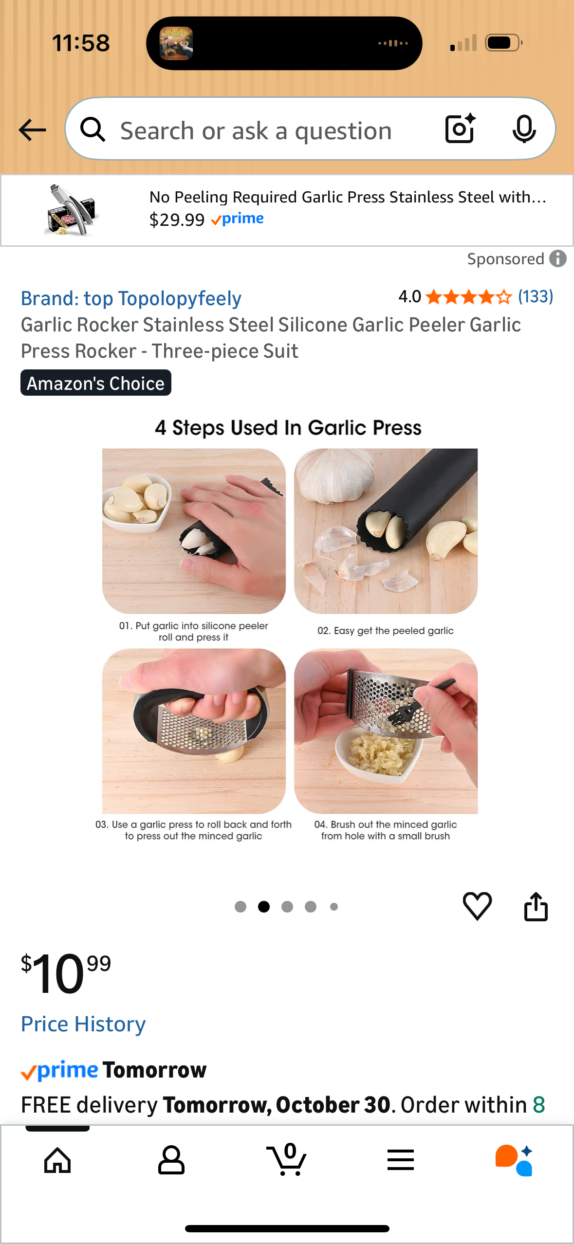 Garlic Rocker Stainless Steel Silicone Garlic Peeler Garlic Press Rocker - Three-piece Suit