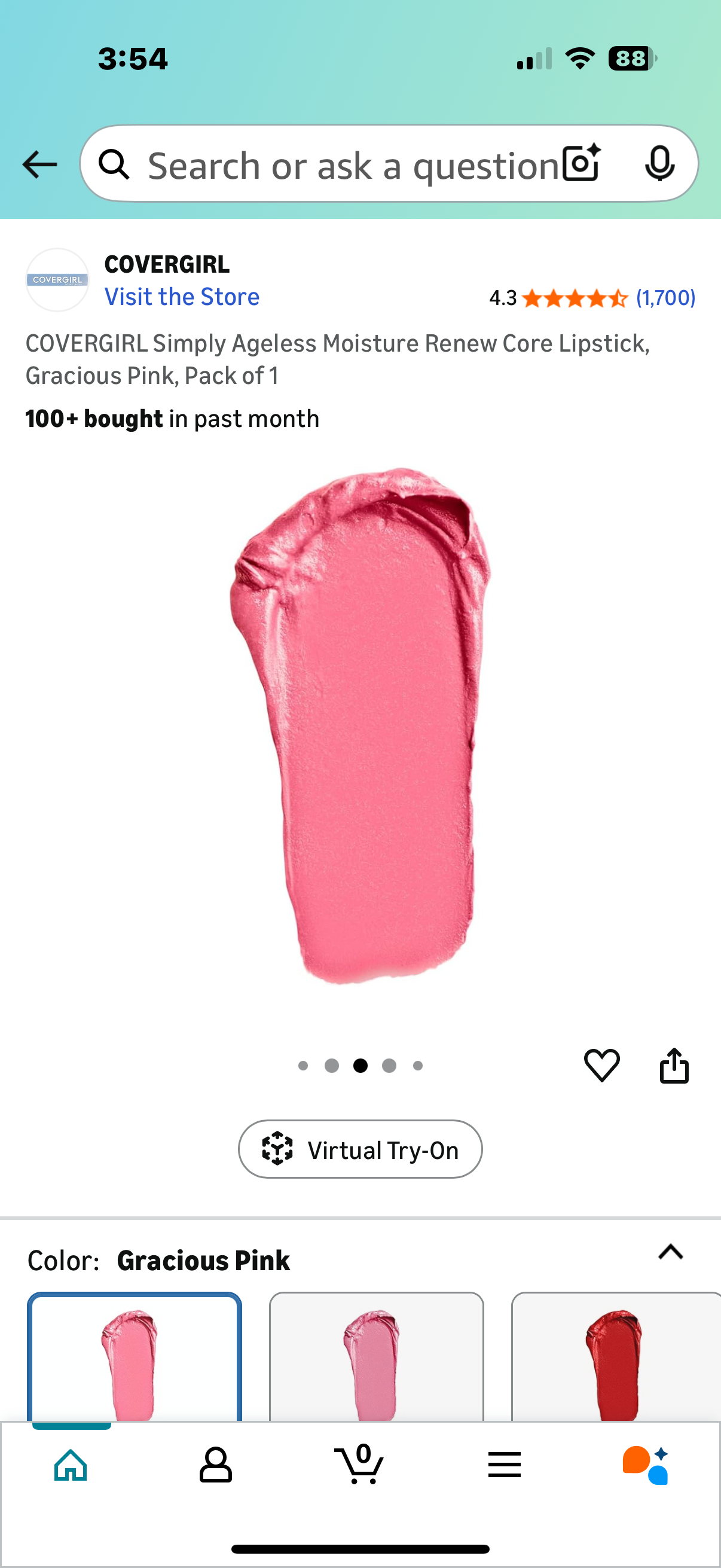 ‼️ 2 for the price of 1 ‼️ COVERGIRL Simply Ageless Moisture Renew Core Lipstick, Gracious Pink, Pack of 2