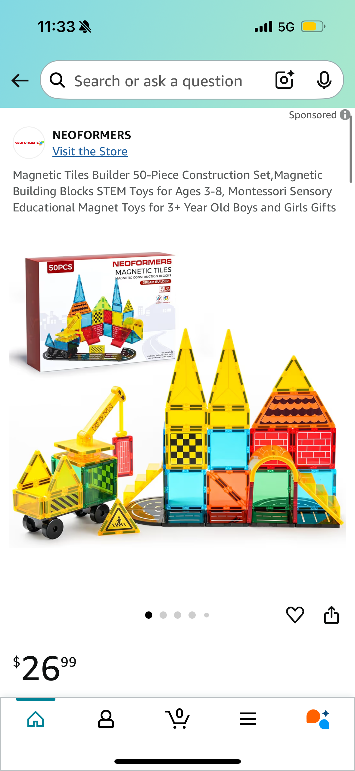 Magnetic Tiles Builder 50-Piece Construction Set,Magnetic Building Blocks STEM Toys for Ages 3-8, Montessori Sensory Educational Magnet Toys for 3+ Year Old Boys and Girls Gifts