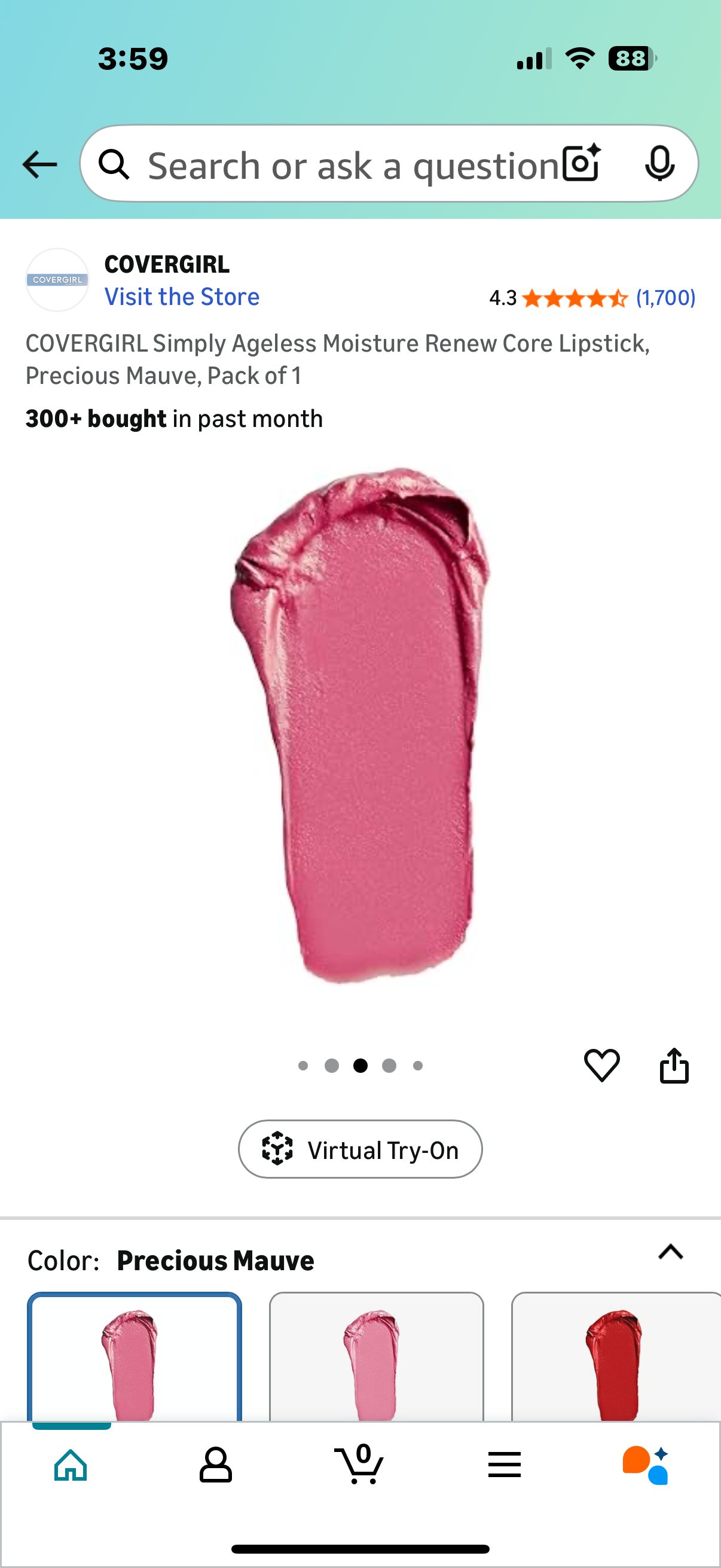 ‼️ 2 for the price of 1 ‼️ COVERGIRL Simply Ageless Moisture Renew Core Lipstick, Precious Mauve , Pack of 2