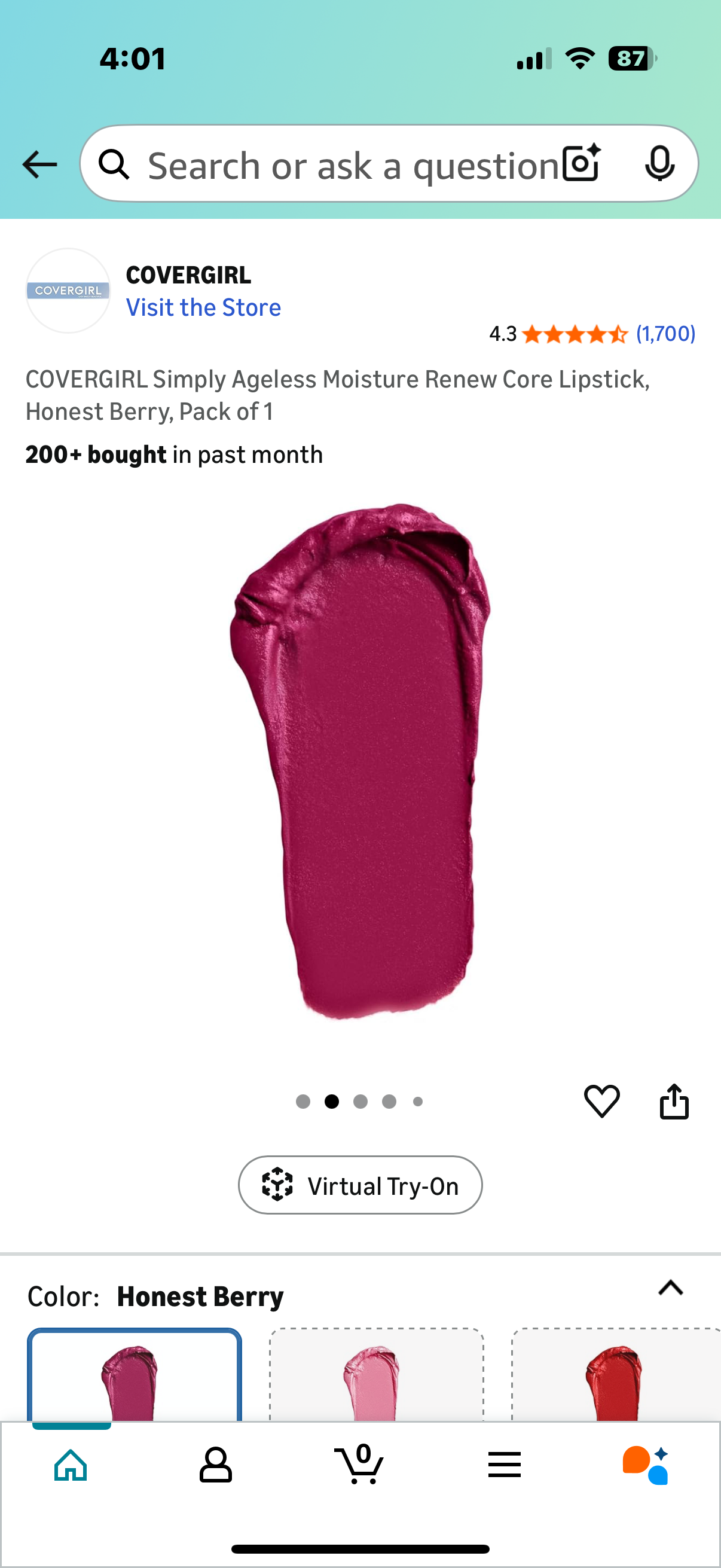‼️ 2 for the price of 1 ‼️ COVERGIRL Simply Ageless Moisture Renew Core Lipstick, Honest Berry, Pack of 2