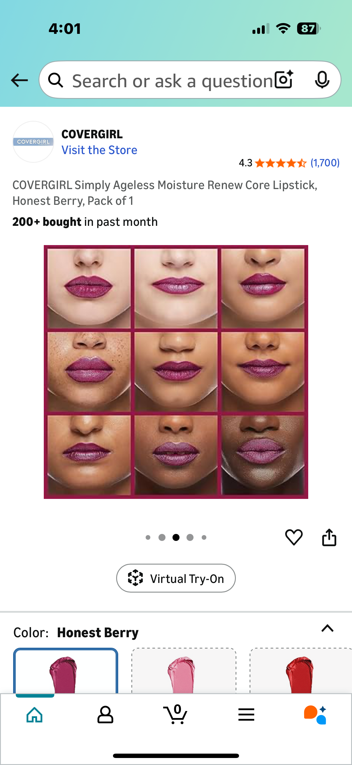 ‼️ 2 for the price of 1 ‼️ COVERGIRL Simply Ageless Moisture Renew Core Lipstick, Honest Berry, Pack of 2
