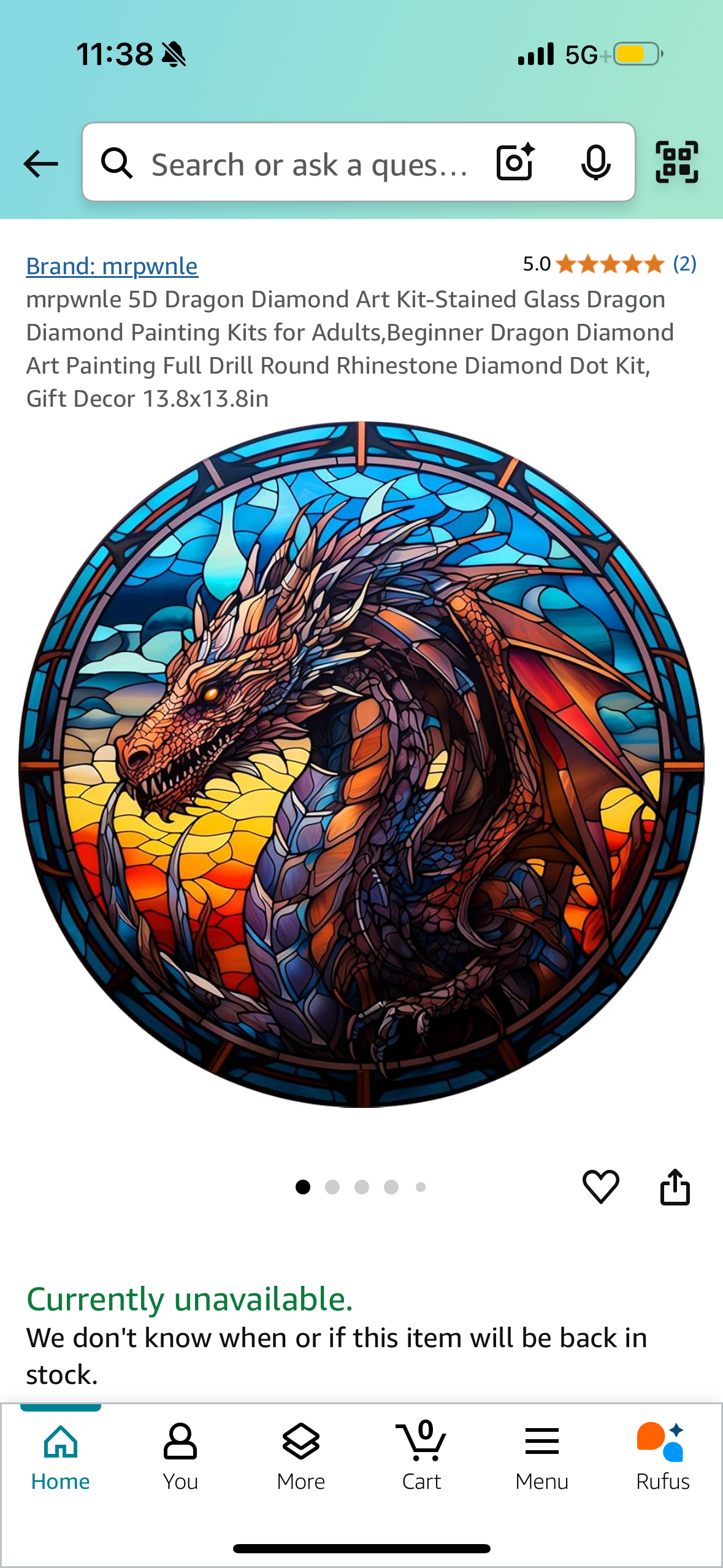 5D Dragon Diamond Art Kit-Stained Glass Dragon Diamond Painting Kits for Adults,Beginner Dragon Diamond Art Painting Full Drill Round Rhinestone Diamond Dot Kit, Gift Decor 13.8x13.8in