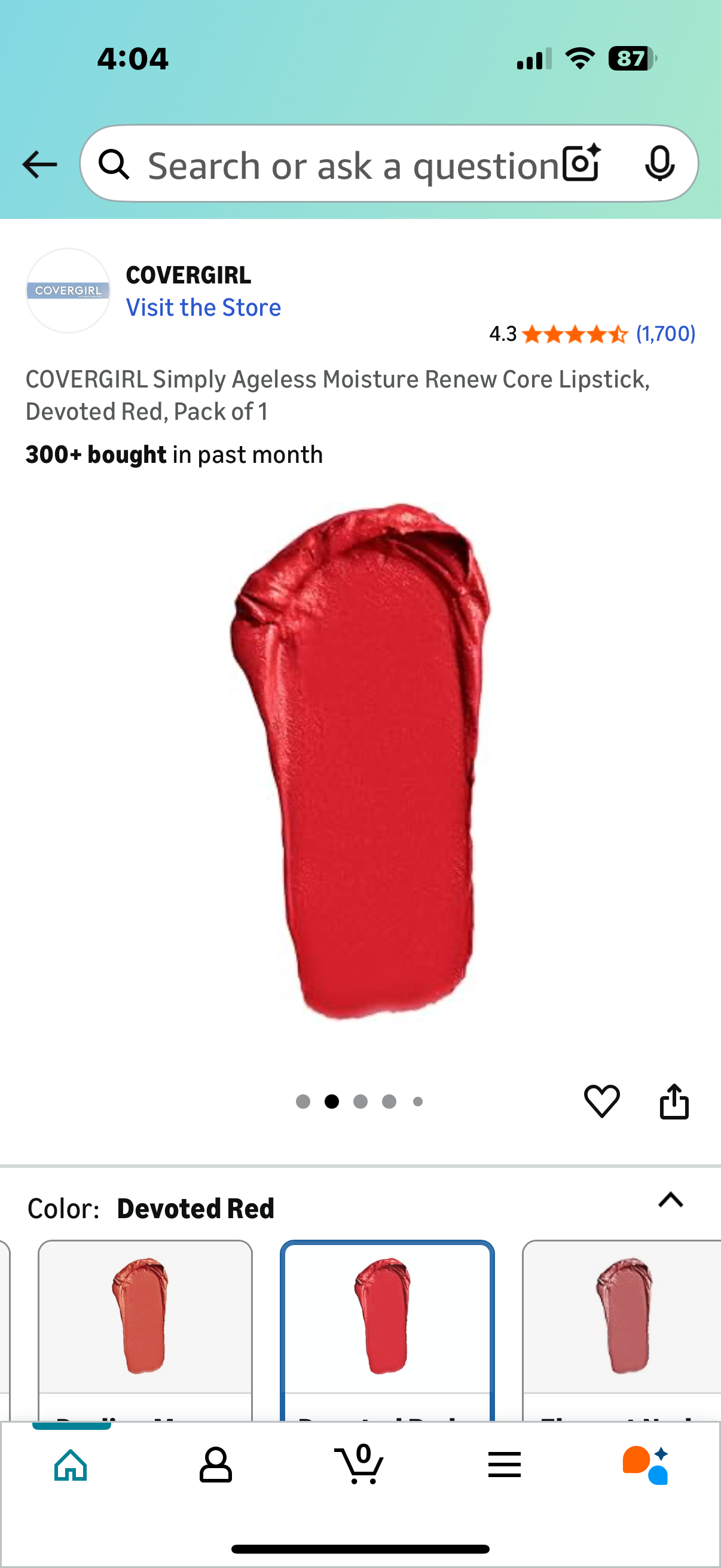 ‼️ 2 for the price of 1 ‼️ COVERGIRL Simply Ageless Moisture Renew Core Lipstick,Devoted Red , Pack of 2