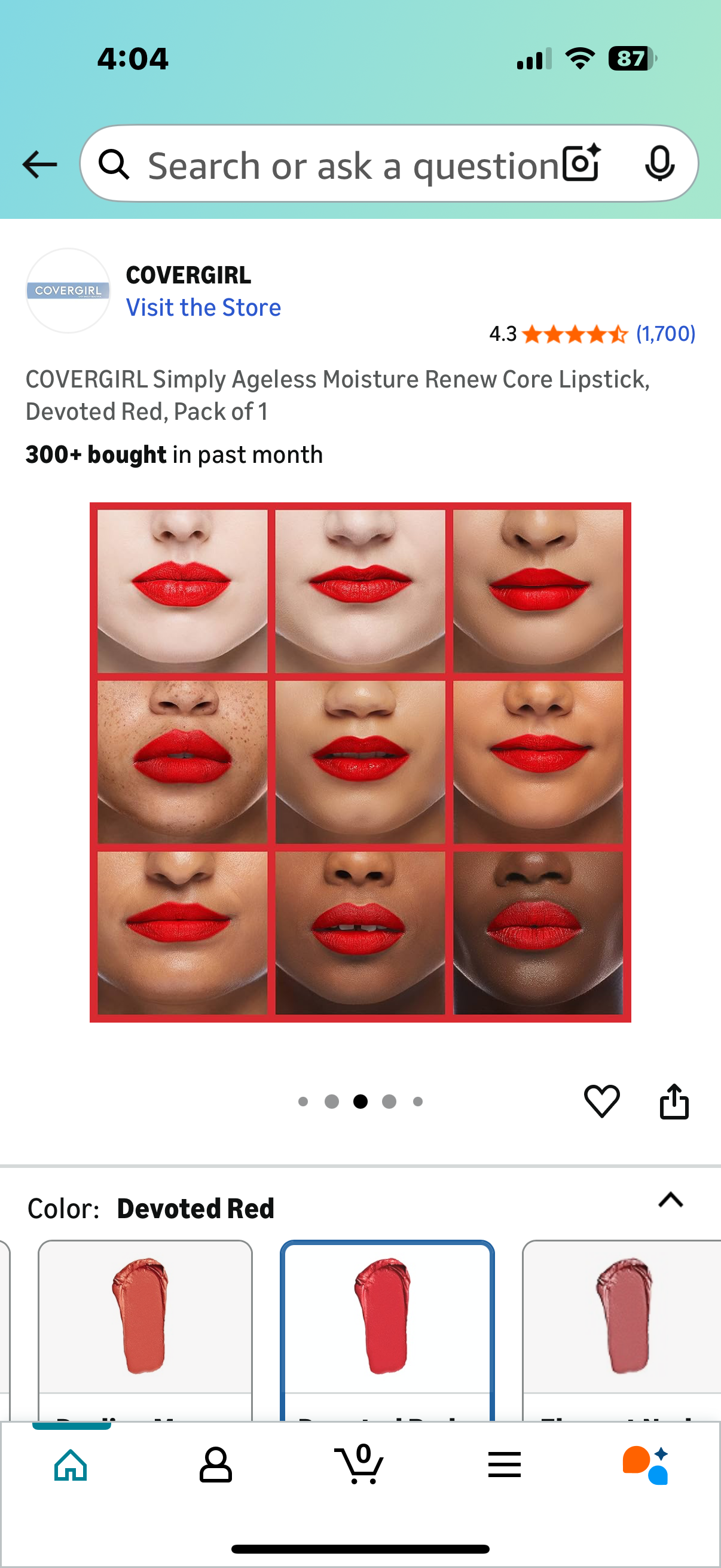 ‼️ 2 for the price of 1 ‼️ COVERGIRL Simply Ageless Moisture Renew Core Lipstick,Devoted Red , Pack of 2