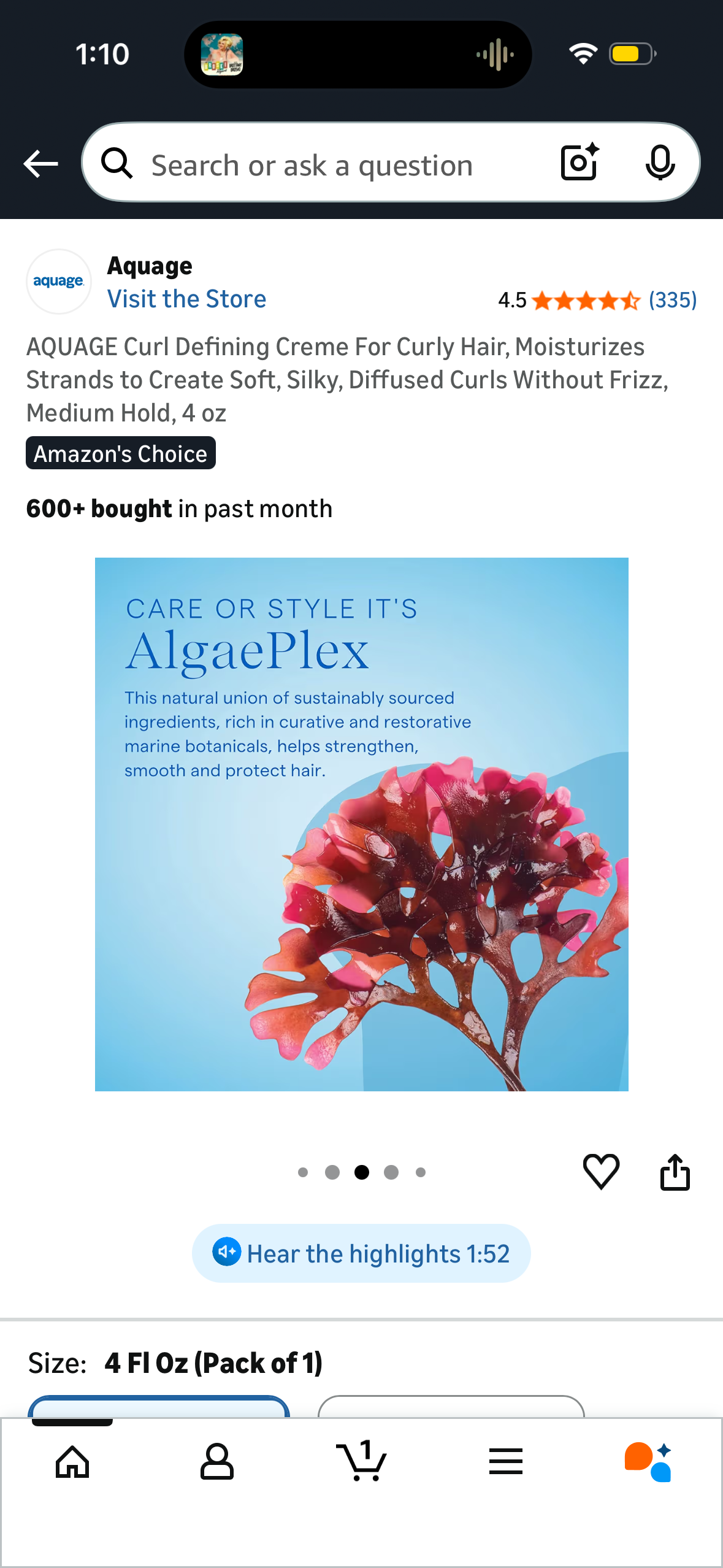 Aquage Curl Defining Crème, Travel Size, Replenishes Mouisture and Creates Soft, Frizz-Free Curls, 1.5 oz.