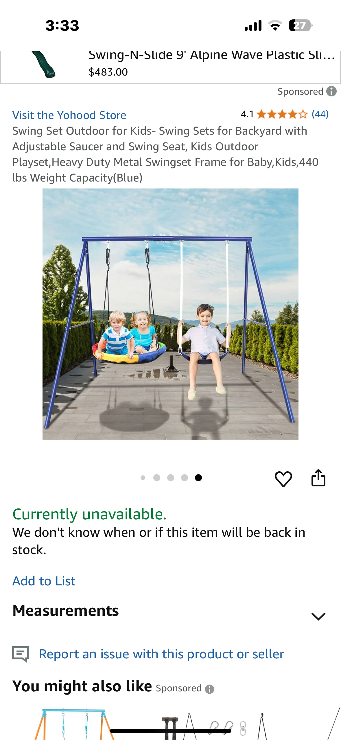 Outdoor Swing Set for Kids- Swing Set for Backyard with Adjustable Saucer and Swing Seat, Heavy Duty Metal Frame 440 Ibs Weight Capacity(Green) (W469)