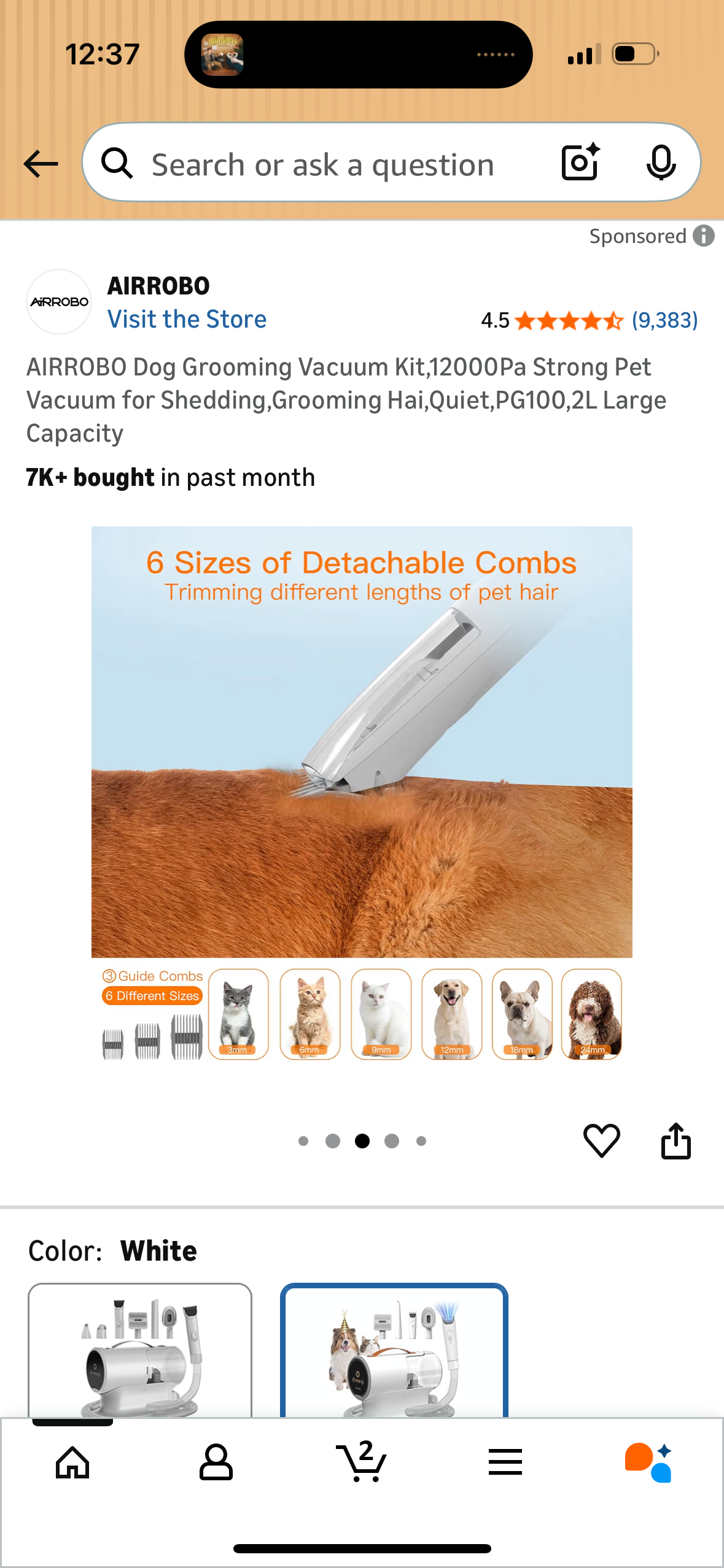 AIRROBO Dog Grooming Vacuum Kit,12000Pa Strong Pet Vacuum for Shedding,Grooming Hai,Quiet,PG100,2L Large Capacity