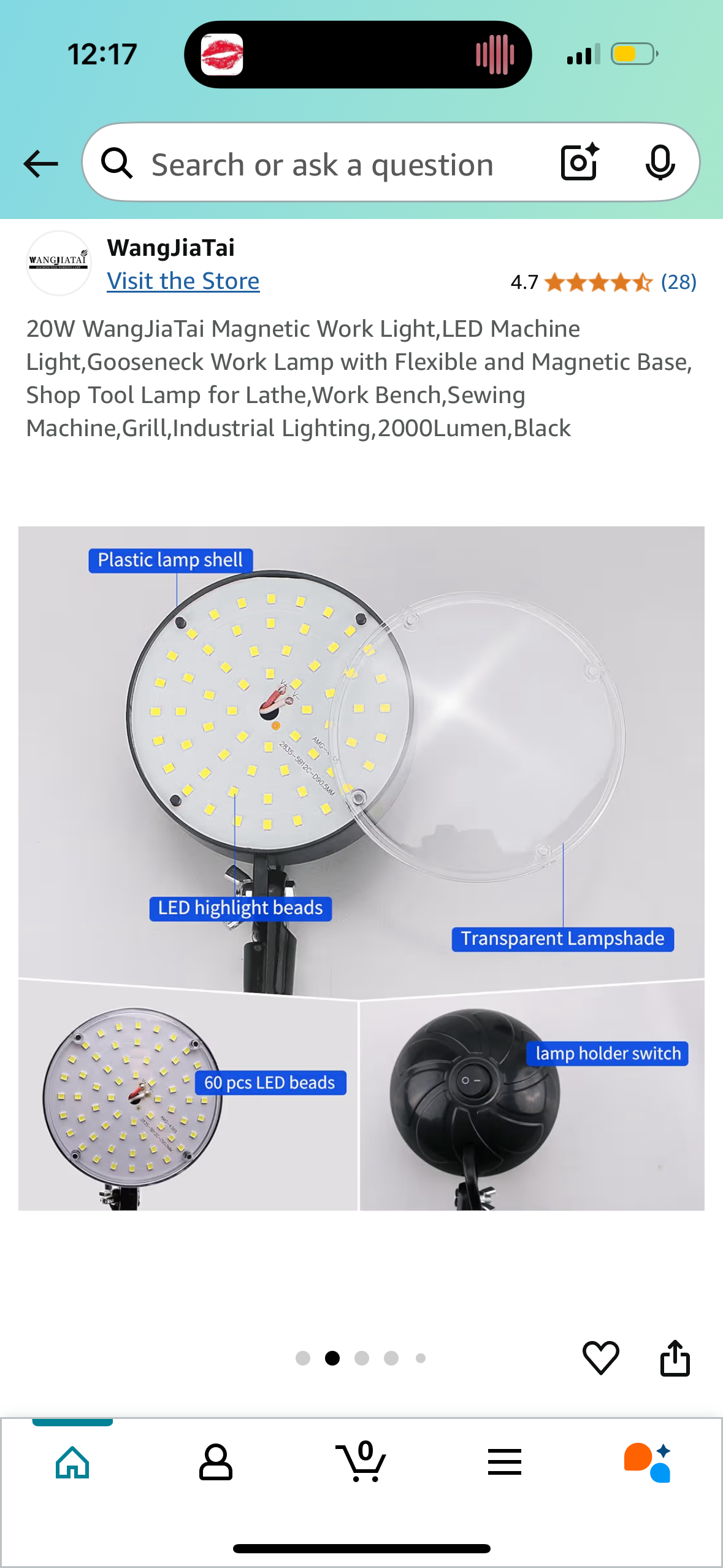 20W Magnetic Work Light,LED Machine Light,Gooseneck Work Lamp with Flexible and Magnetic Base, Shop Tool Lamp for Lathe,Work Bench,Sewing Machine,Grill,Industrial Lighting,2000Lumen,Black