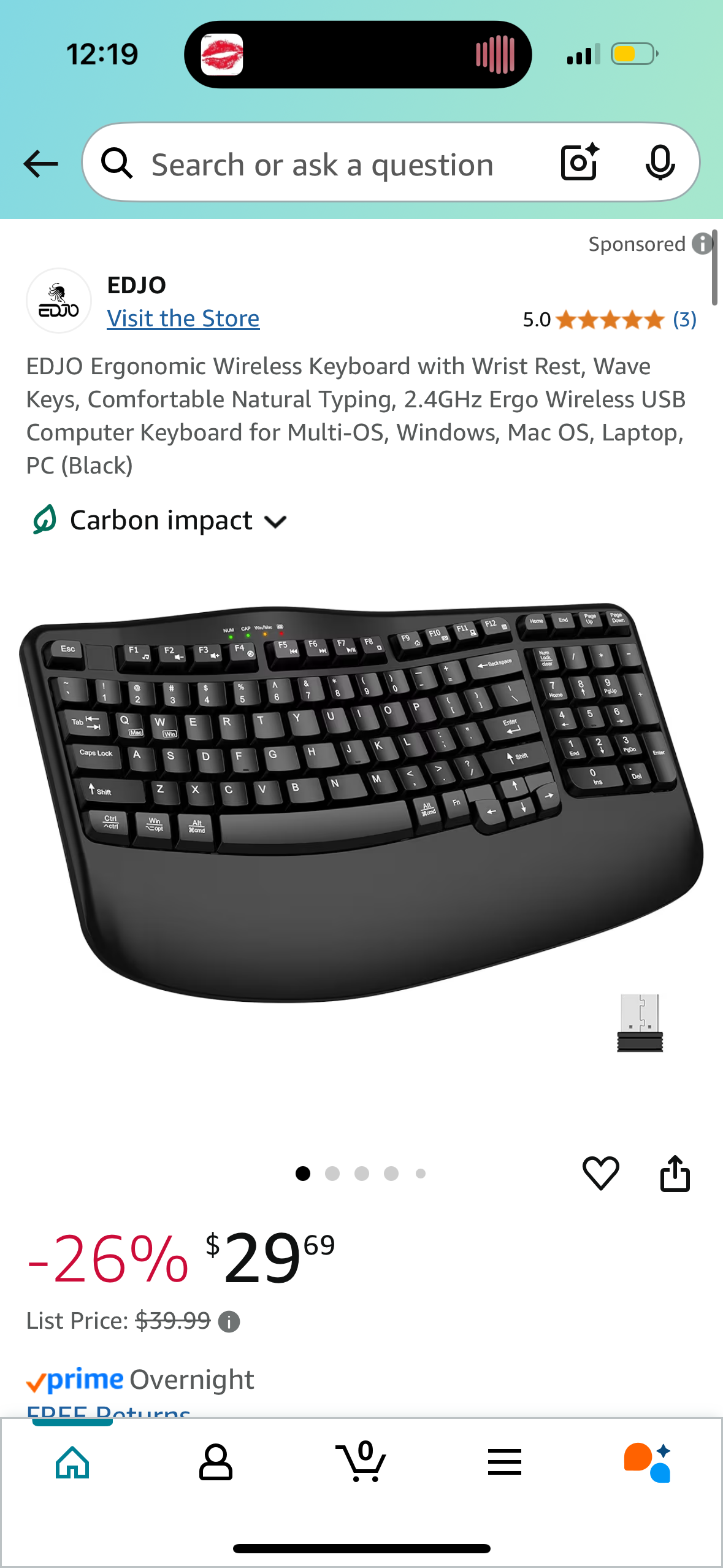 Ergonomic Wireless Keyboard with Wrist Rest, Wave Keys, Comfortable Natural Typing, 2.4GHz Ergo Wireless USB Computer Keyboard for Multi-OS, Windows, Mac OS, Laptop, PC (Black)