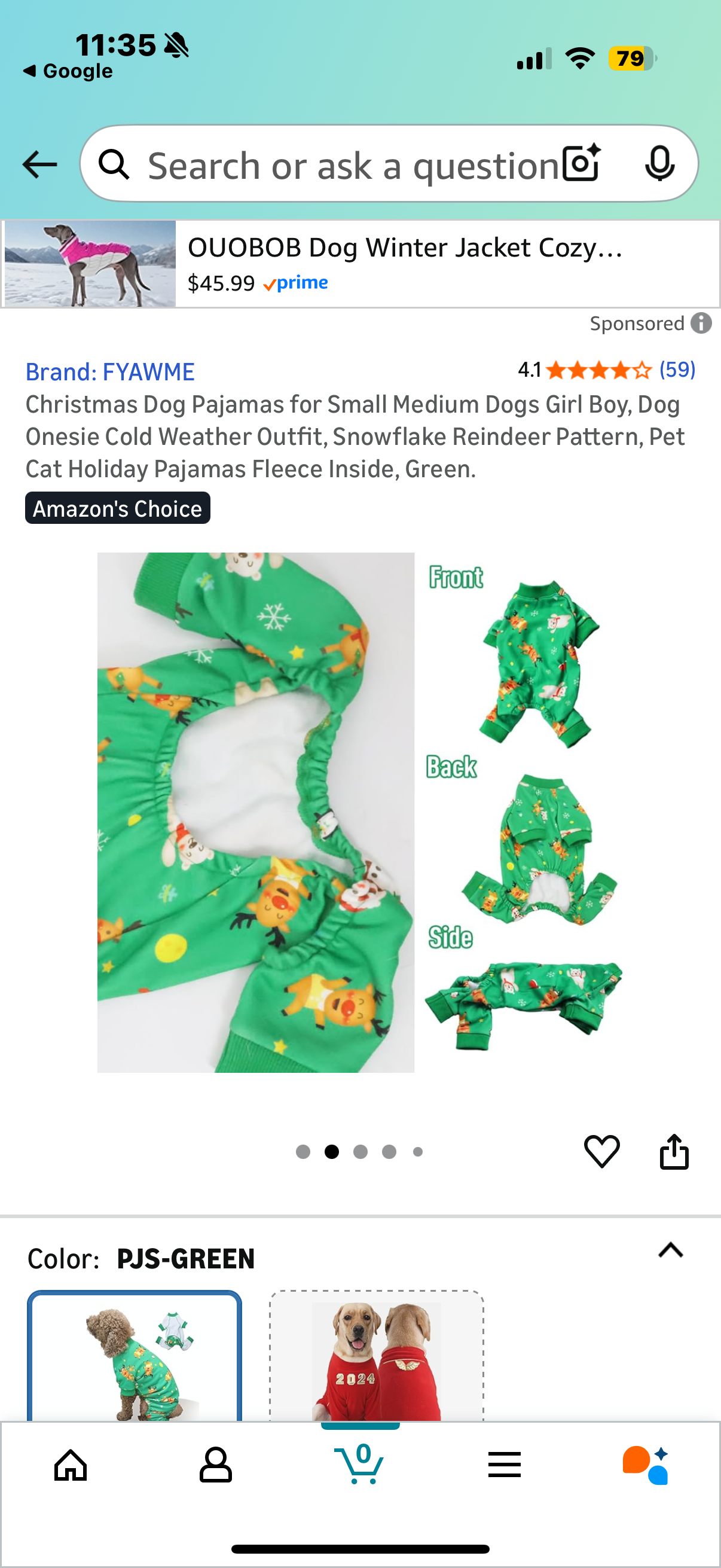 Christmas Dog Pajamas for Small Medium Dogs Girl Boy, Dog Onesie Cold Weather Outfit, Snowflake Reindeer Pattern, Pet Cat Holiday Pajamas Fleece Inside, Green (Size 2XL and XS)