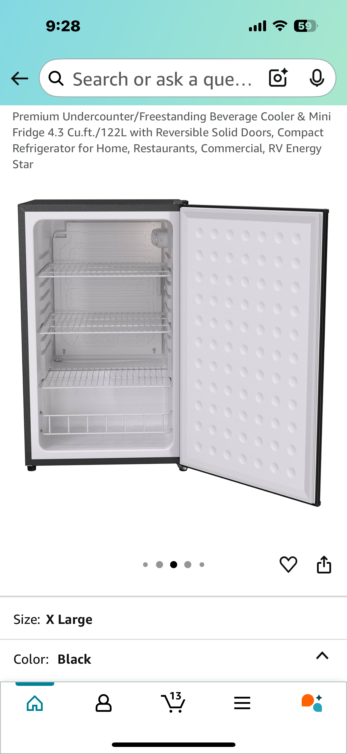 Beverage Cooler & Mini Fridge, 4.3 Cu.ft./ 122L with Reversible Solid Door, (R598)