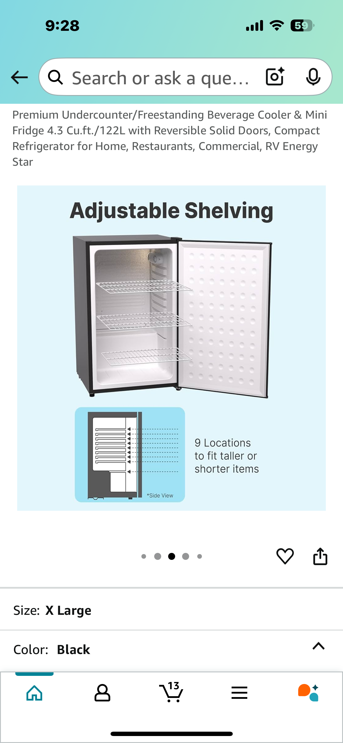 Beverage Cooler & Mini Fridge, 4.3 Cu.ft./ 122L with Reversible Solid Door, (R598)