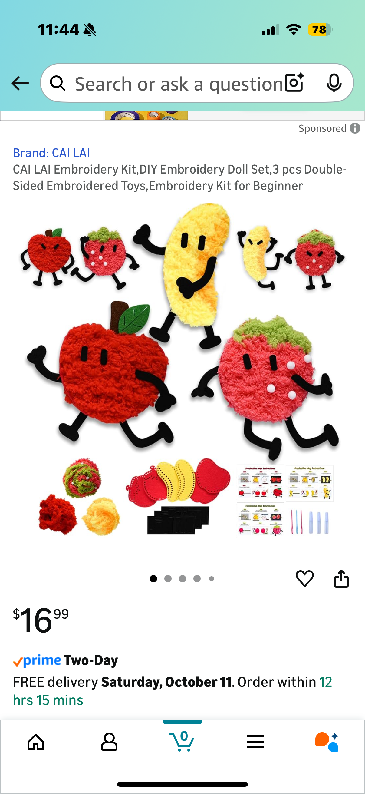 CAI LAI Embroidery Kit,DIY Embroidery Doll Set,3 pcs Double-Sided Embroidered Toys,Embroidery Kit for Beginner