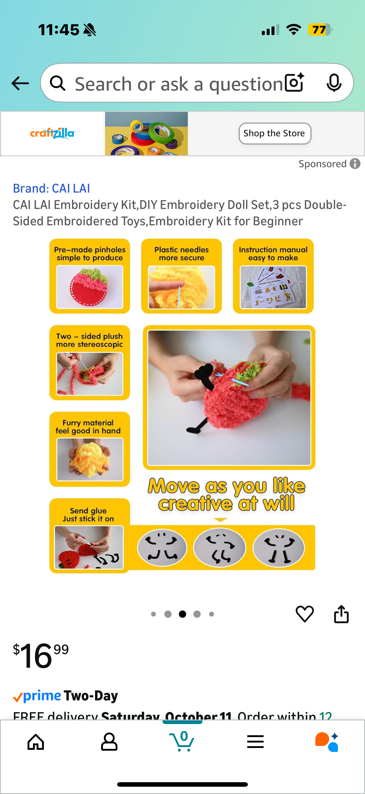 CAI LAI Embroidery Kit,DIY Embroidery Doll Set,3 pcs Double-Sided Embroidered Toys,Embroidery Kit for Beginner
