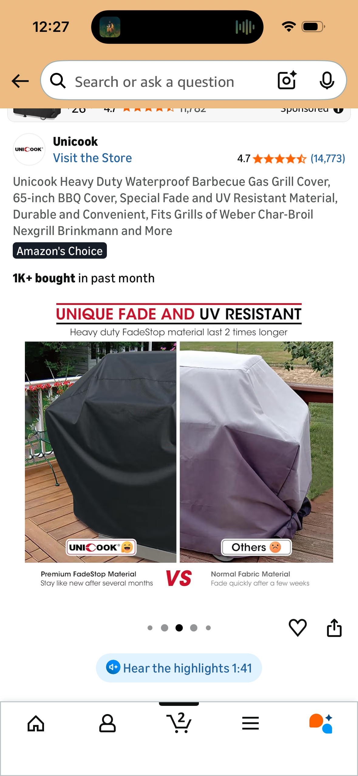 Unicook Heavy Duty Waterproof Barbecue Gas Grill Cover, 65-inch BBQ Cover, Special Fade and UV Resistant Material, Durable and Convenient, Fits Grills of Weber Char-Broil Nexgrill Brinkmann and More